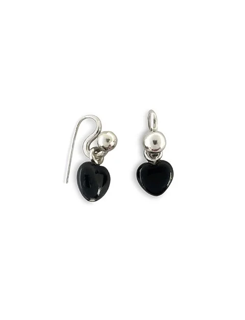 Hook Earrings - Onyx Heart