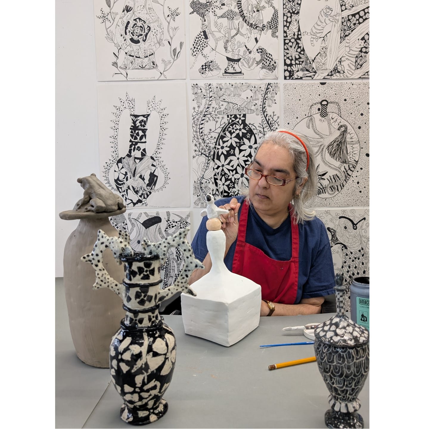 Who knew vases could have this much personality? 😄 Tiz&rsquo;s whimsical sketches are coming to life in clay&mdash;and we&rsquo;re obsessed.
.
Tirzahs drawing -When Women And Fish Ruled The World has been selected by curator @j_lgallery to be part o