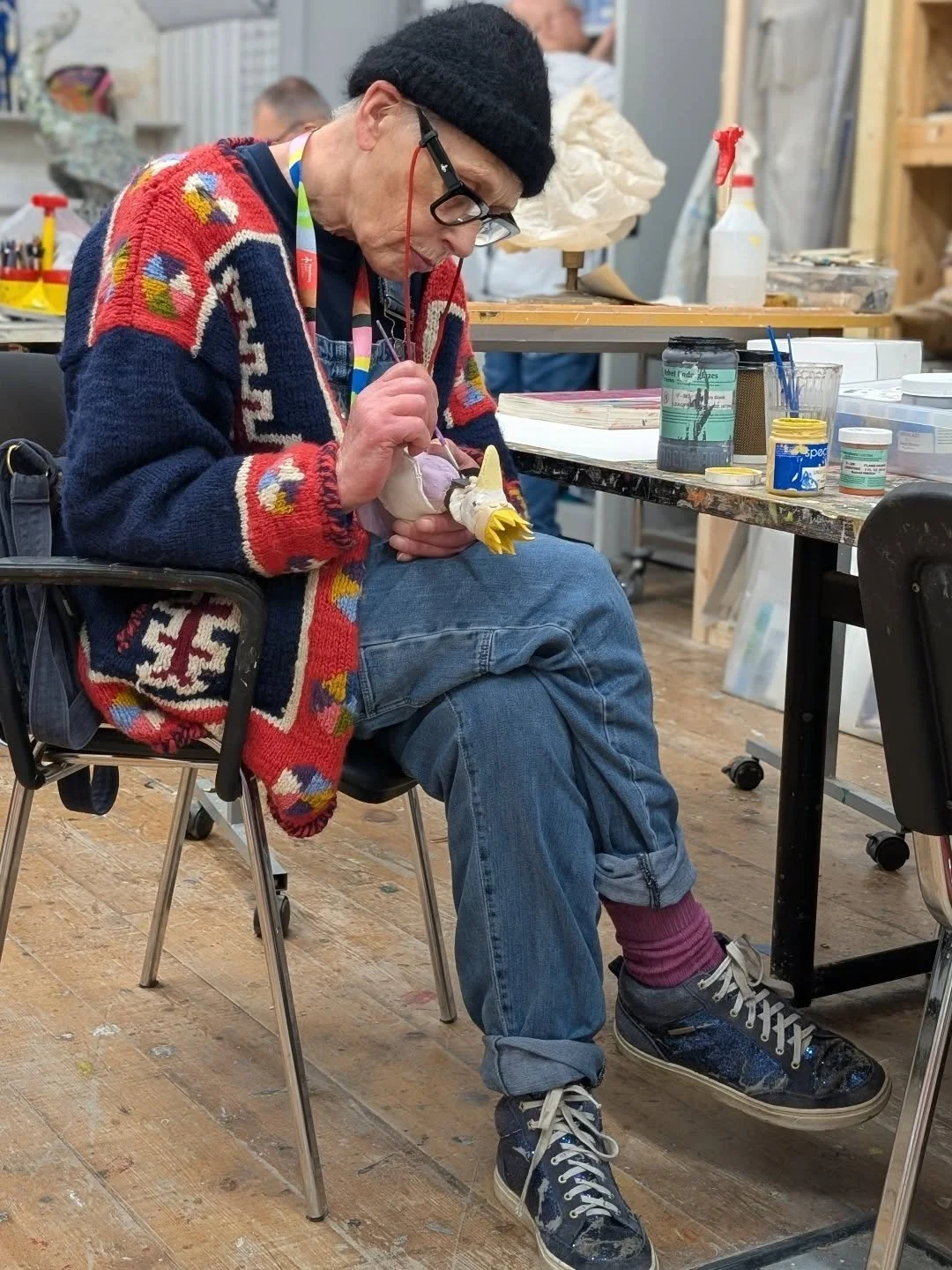 A quiet moment with volunteer Sarah, in her mother&rsquo;s beautiful cardigan.