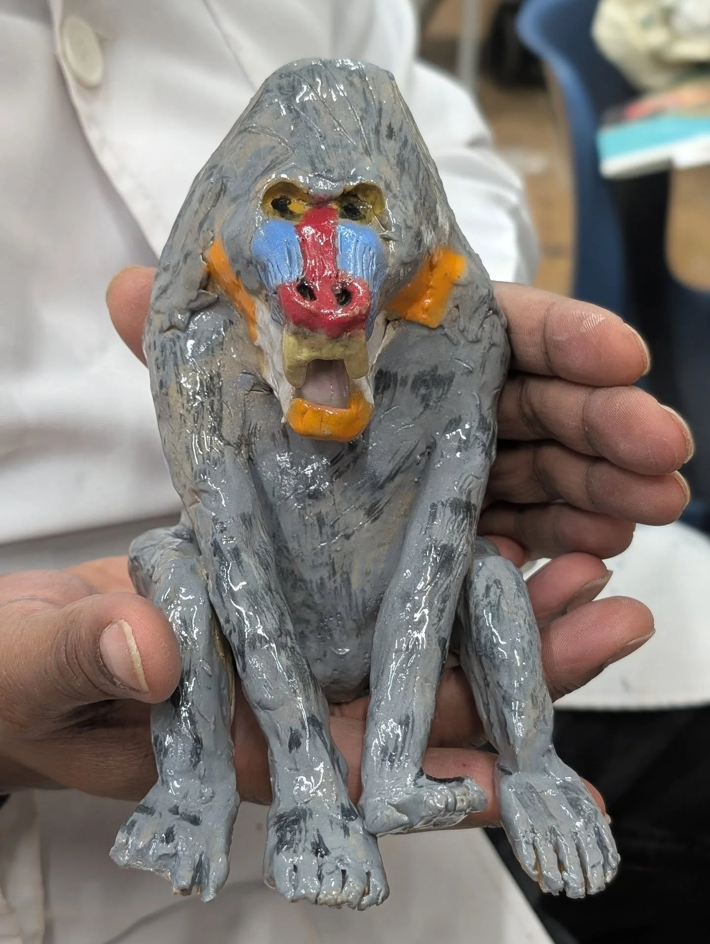 We absolutely love this ceramic Mandrill.
It&rsquo;s full of character  with a quiet strength- just like Marcus. Each week, he comes into the studio to learn, explore, and grow his ceramic practice.
