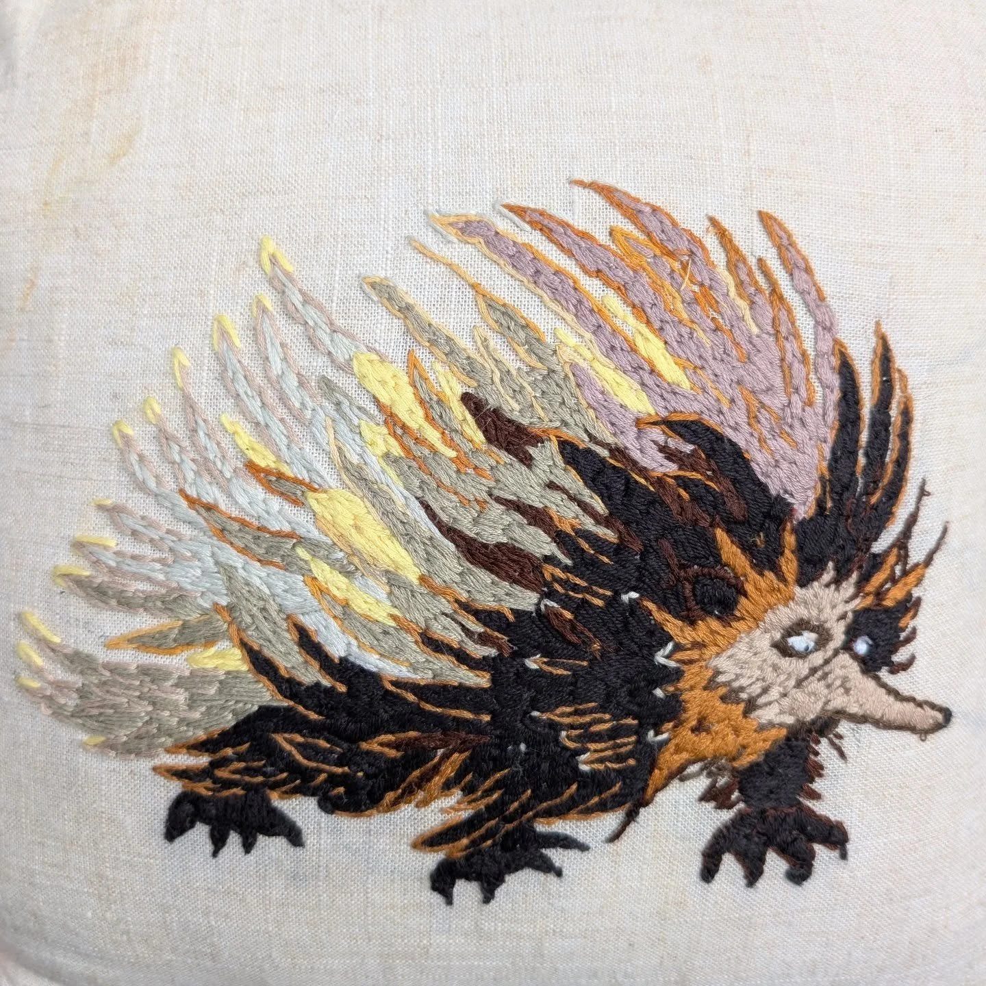 🦔 This  beautiful embroidered hedgehog was created collaboratively by Rosie and her support worker, Ira.

Ira pokes the needle through the fabric and Rosie pulls it up and out, ready for the next stitch. It&rsquo;s a timely and dedicated process, wi
