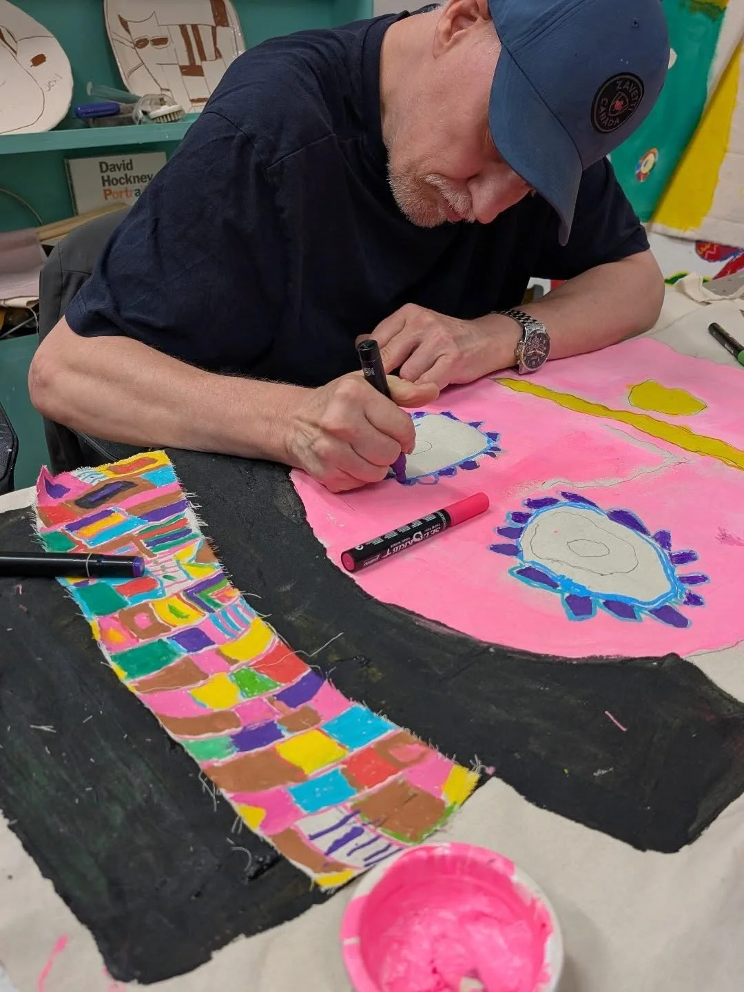 Tony is immersed in a very exciting new body of work, we&rsquo;ll be sharing updates as it unfolds. Today&rsquo;s glimpse shows him at work on a giant self-portrait&mdash;complete with a fabulous top hat and flowers blooming from his eyeballs.

His f