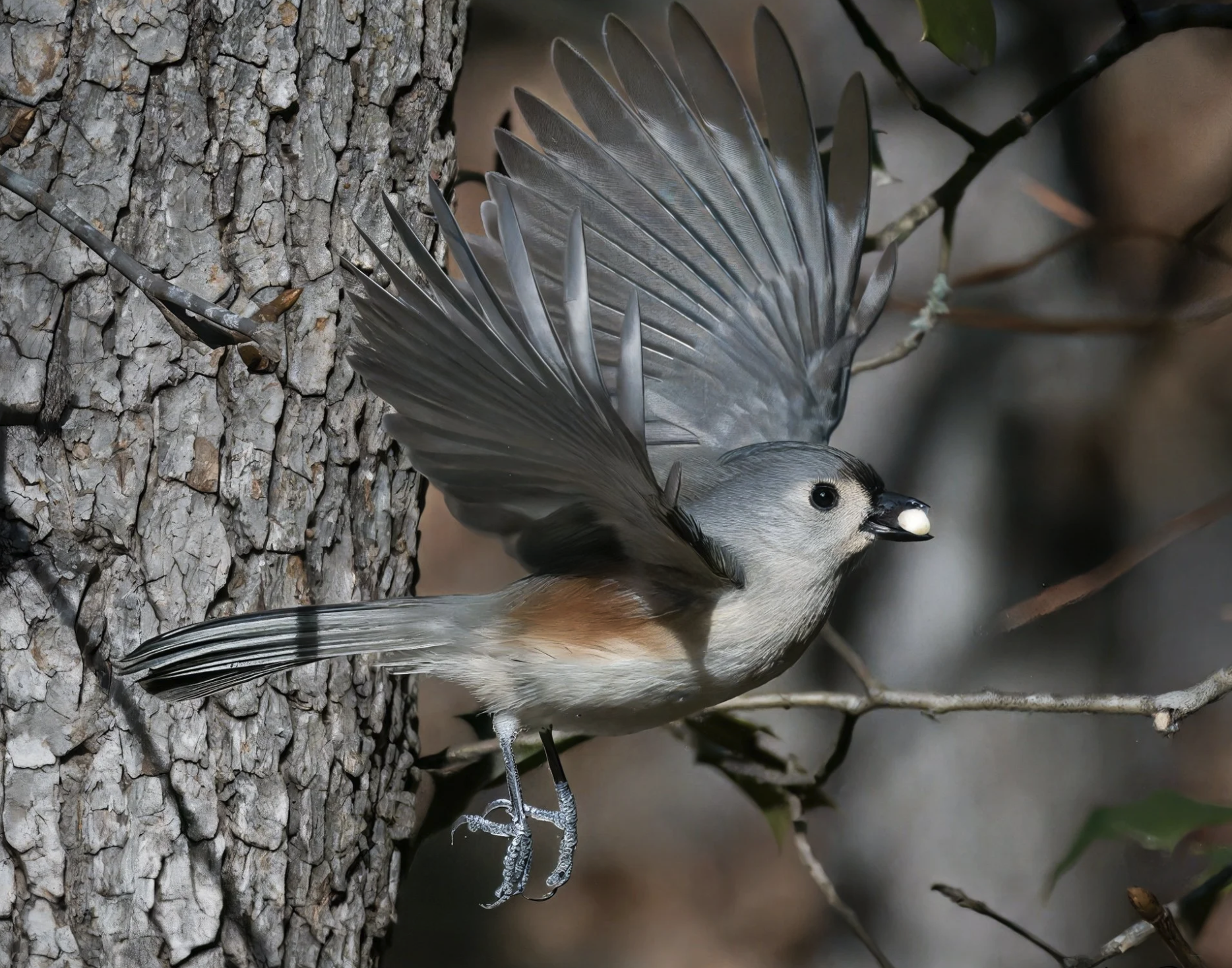 Tufted Titmouse grabbing a seed from the feeder