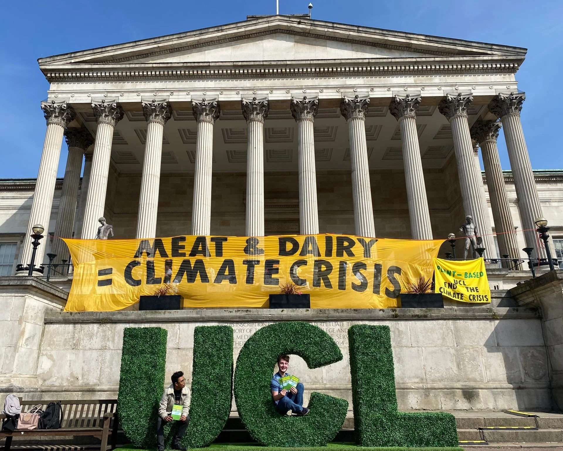 Universities challenged: Animal Rebellion drops banners at three London unis to highlight links to climate crisis