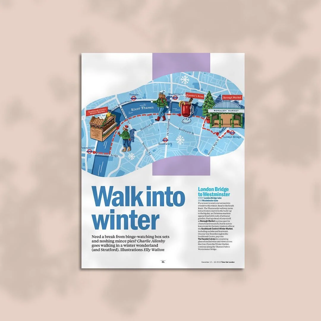 ❄️ W I N T E R W A L K ❄️
.
.
.
.
.
.
Perfect Sunday for it. Go for a winter walk. Feature I designed at m TimeOut a while back. Missing the editorial life! 
#walk #winter #covidwalk #londonwalk #designer #freelancer #sunday #indesifn #magazine #time