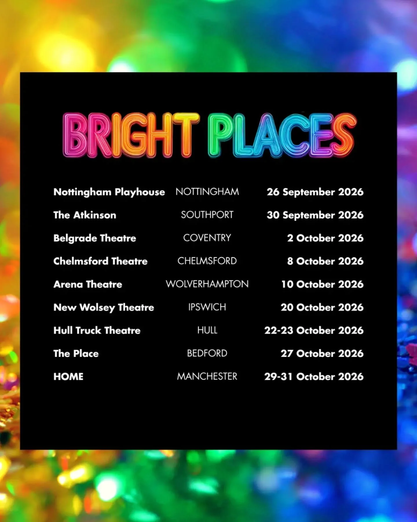 Bright Places is a funny, glittery, sometimes surreal play written from lived experience, exploring growing up with MS without reducing life to a diagnosis.

It's a story about identity, bodies, expectations and finding your way when things don't go 