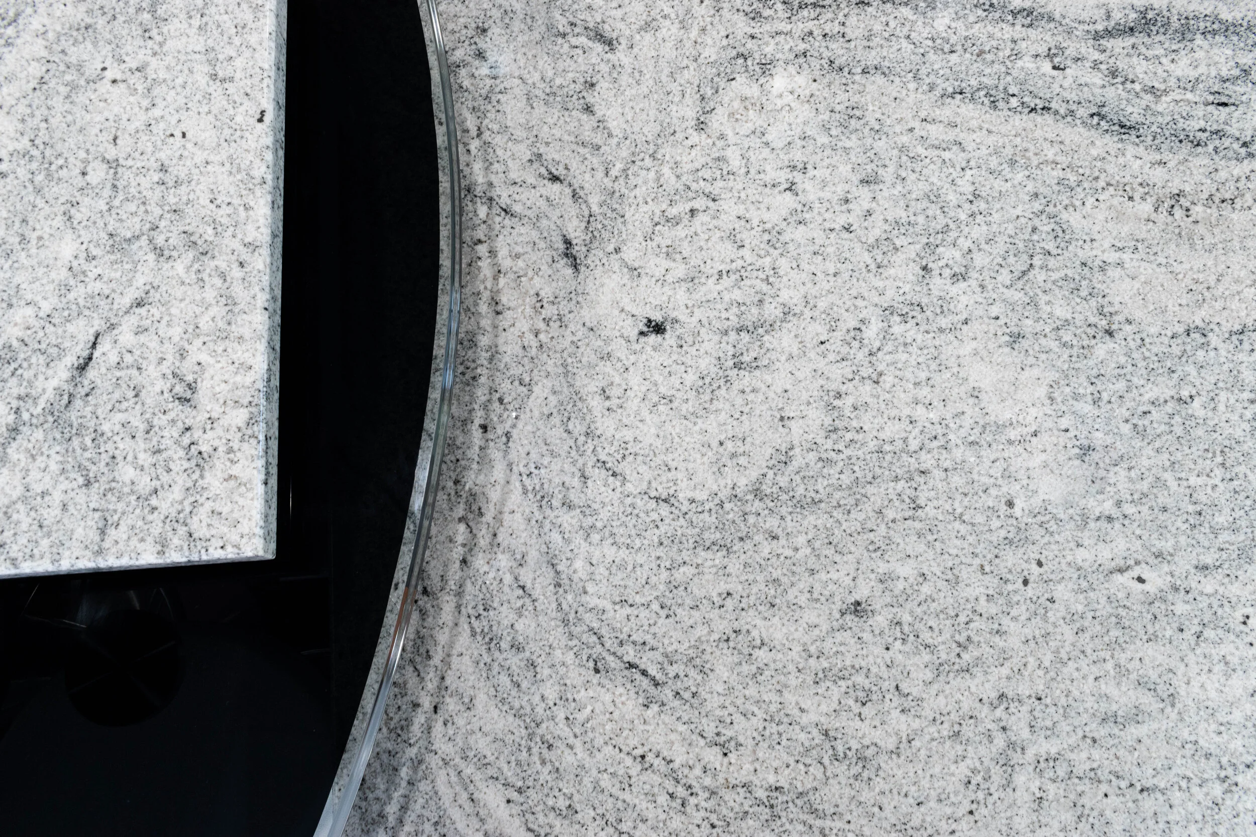 Island Material: Viscount White Thickness, Finish & Stone Type: 3CM Polished Granite Edge: 1/4” Bevel Perimeter Material: Absolute Black Thickness, Finish & Stone Type: 3CM Polished Granite Edge: 1/4” Bevel Sink: Client’s sink - Farmer/Apron