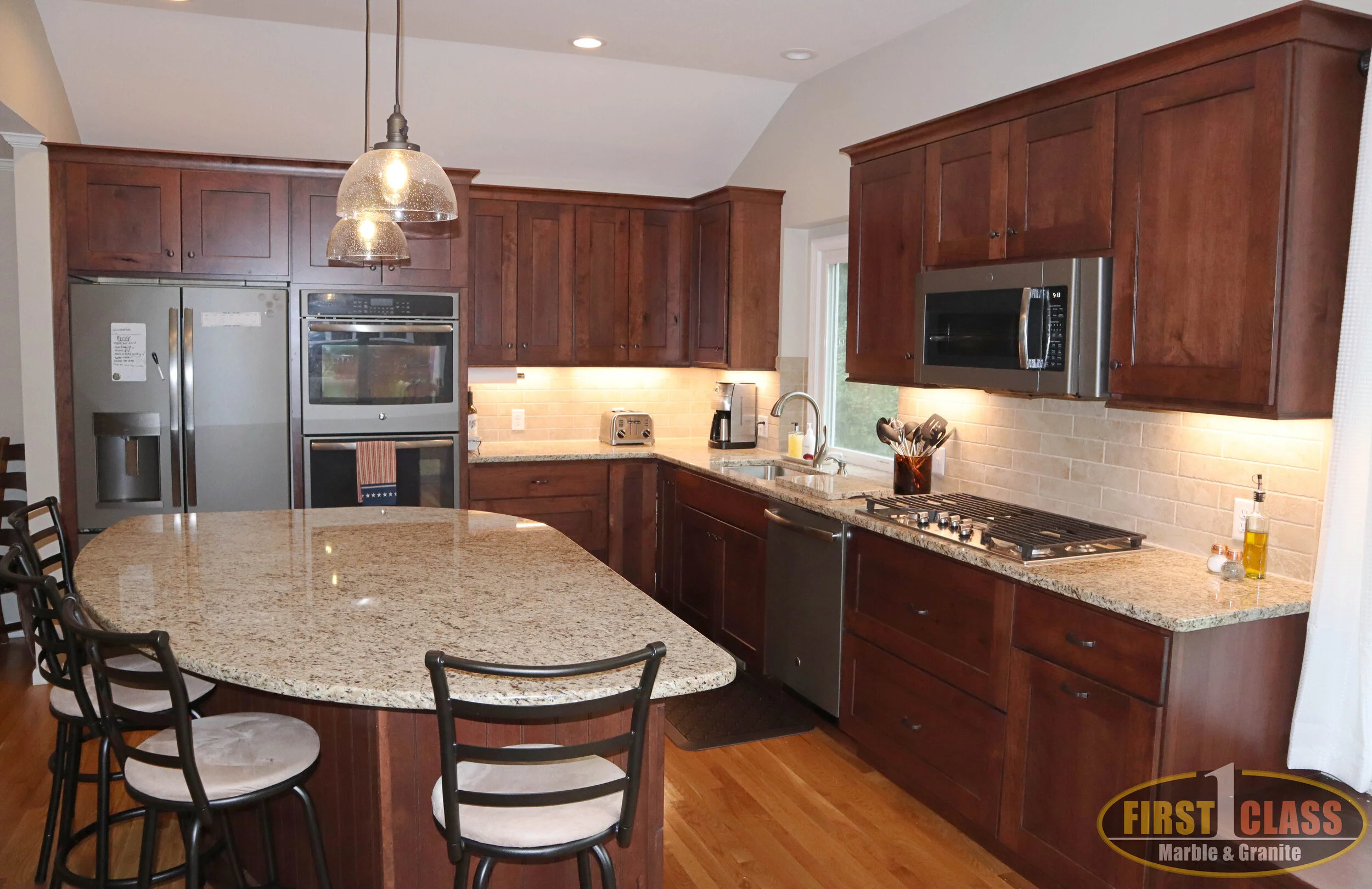 Material: Giallo Ornamental Guidoni Thickness, Finish & Stone Type: 3 CM Polished Granite Edge: 1/4" Radius Sink: Client Sink: Under-Mount