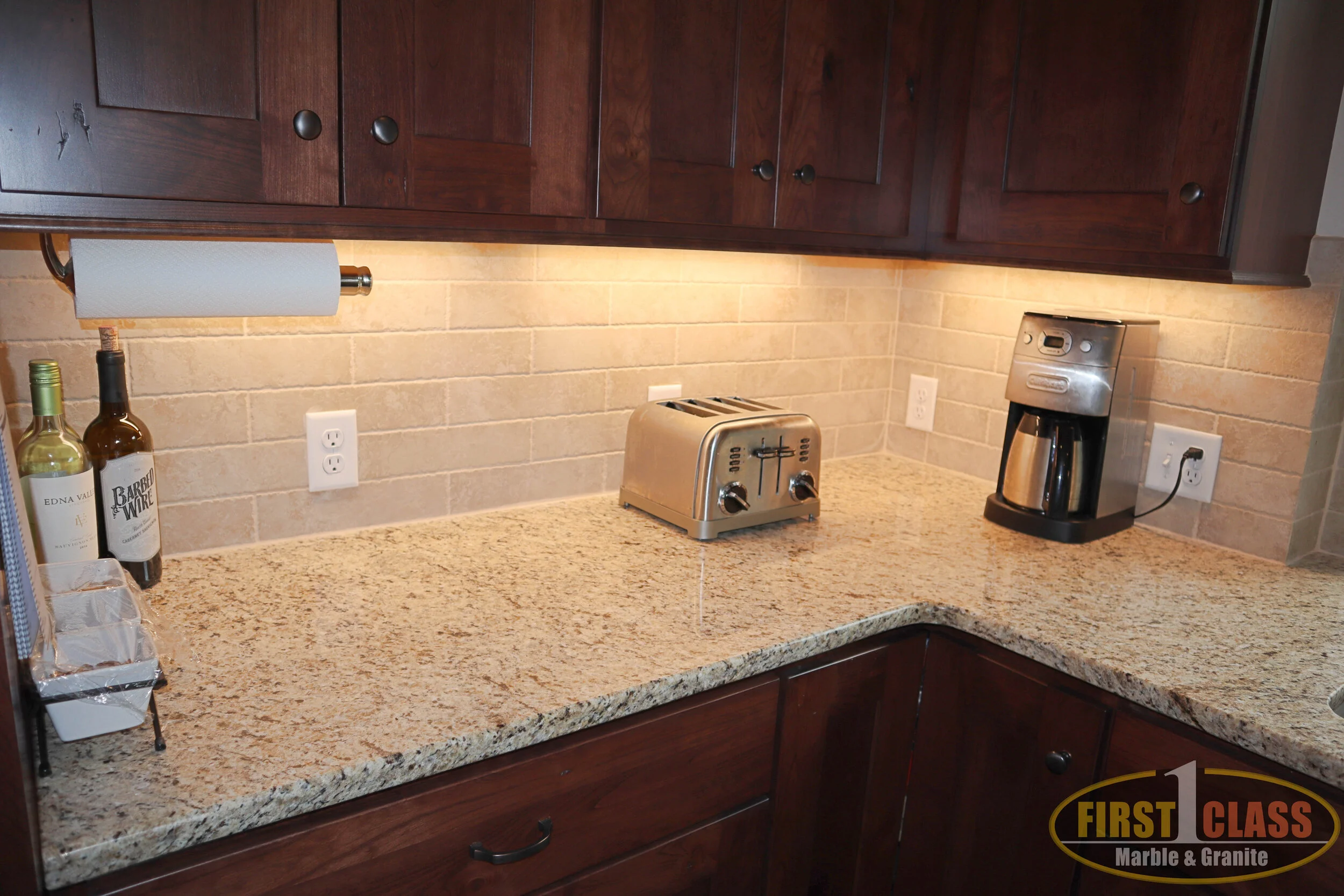 Material: Giallo Ornamental Guidoni Thickness, Finish & Stone Type: 3 CM Polished Granite Edge: 1/4" Radius Sink: Client Sink: Under-mount