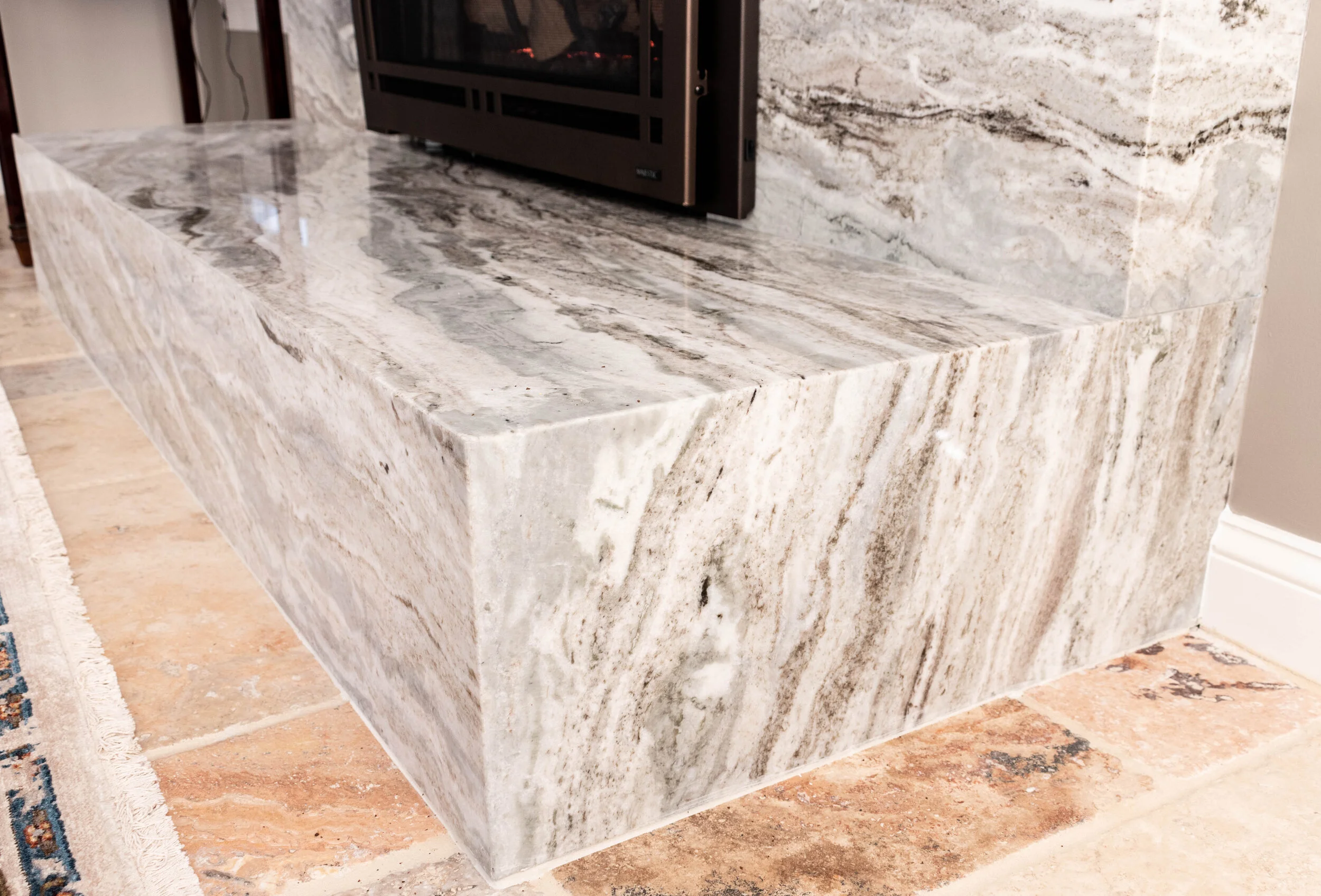 Material: Brown Fantasy Thickness, Finish & Stone Type: 3CM Polished Hard Marble Edge: Mitered