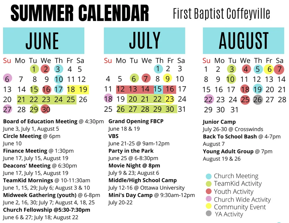 Summer Calendar First Baptist Coffeyville