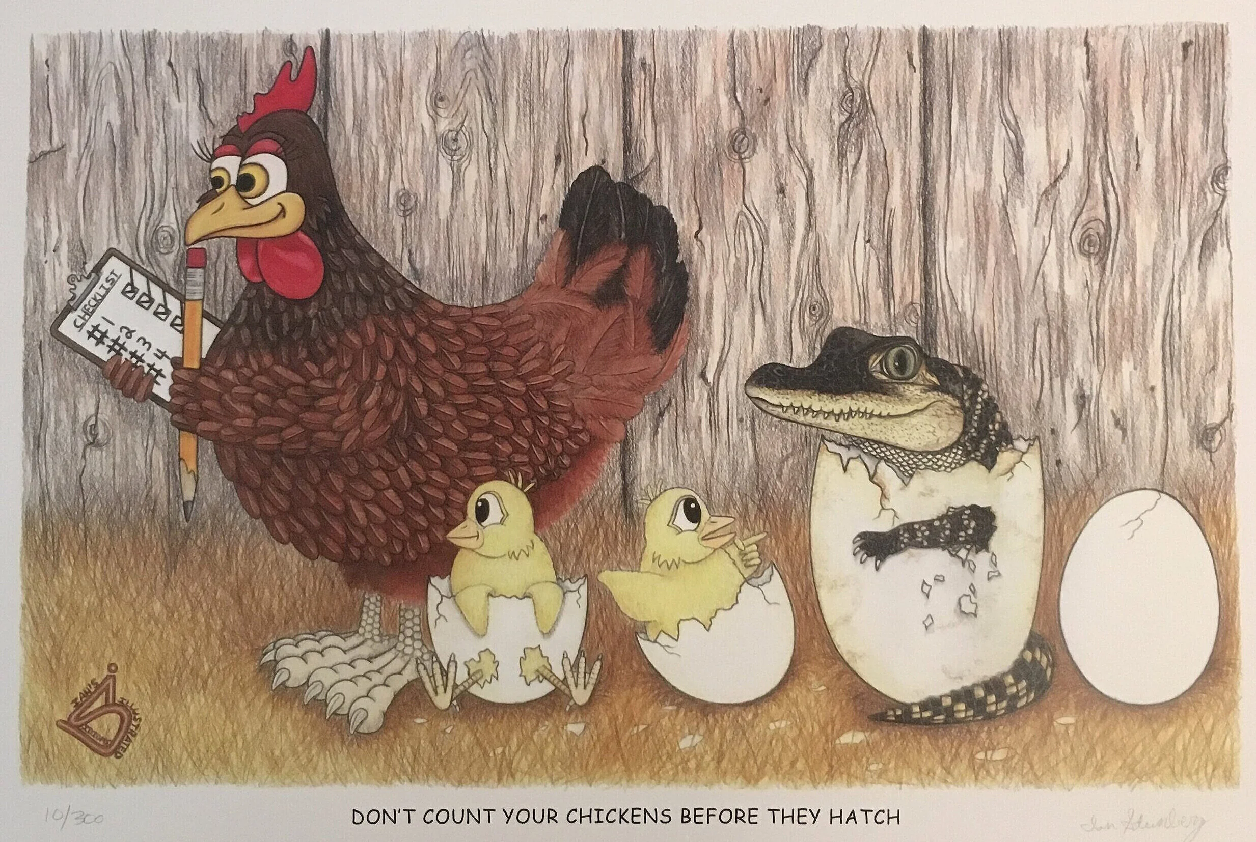  One of ten “Ian’s Illustrated Idioms” available in S/N prints, or original Prismacolor drawing. Each represents a well known western saying depicted in a colorful, clean, and humorous way. Quality prints that frame beautifully are available at:   ht