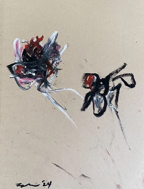 More Strays II, 2024 . Oil pastel on tan acid free paper (9” x 12”).
