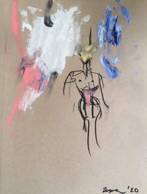 C’mere, Darlin,’ 2020. Oil and charcoal on tan acid free paper (9” x 12”).