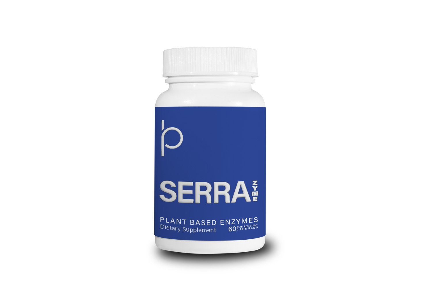 PB SERRAZyme serrapeptase supplement bottle with dark blue label