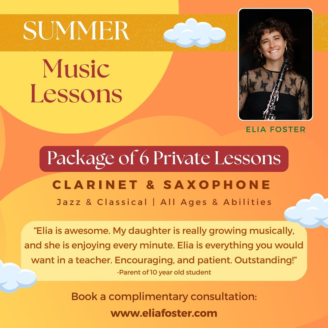 Very excited to be offering a summer lesson package for students who can&rsquo;t commit to weekly lessons through the summer holidays!

You&rsquo;ve worked so hard through the school year - don&rsquo;t let yourself get rusty when ensembles aren&rsquo