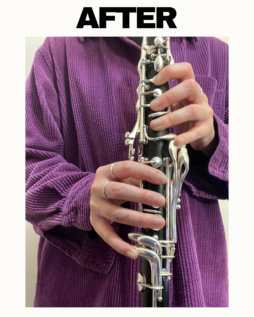 Proper clarinet finger placement covering tone holes