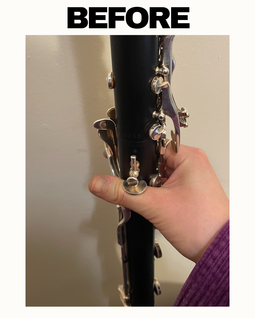 Incorrect clarinet thumb position causing poor hand alignment