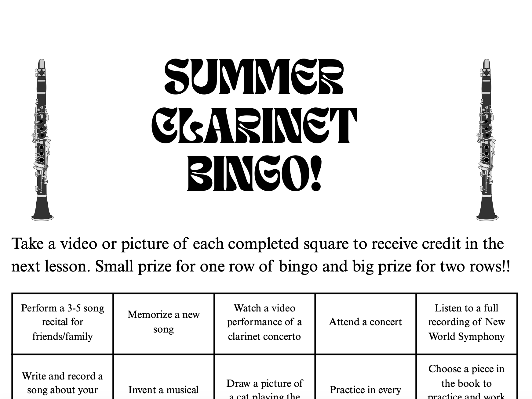 Summer Music Bingo Card (Free Download)
