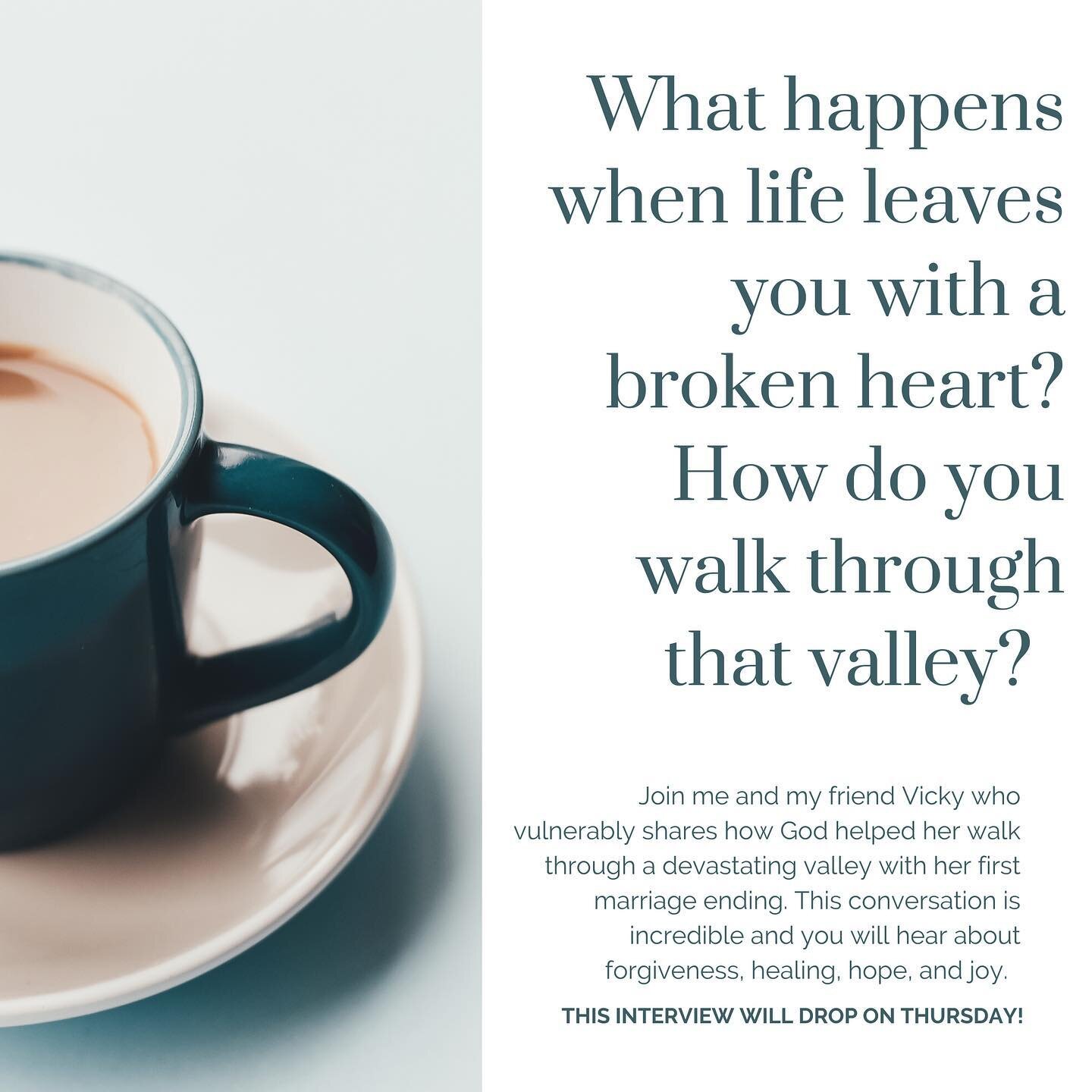 This Thursday for my Virtual Coffee Chats With Friends, I will be posting my interview with my friend Vicky. I&rsquo;m excited to share her with you all as she has been through an incredibly deep valley with her first marriage ending but shares how G