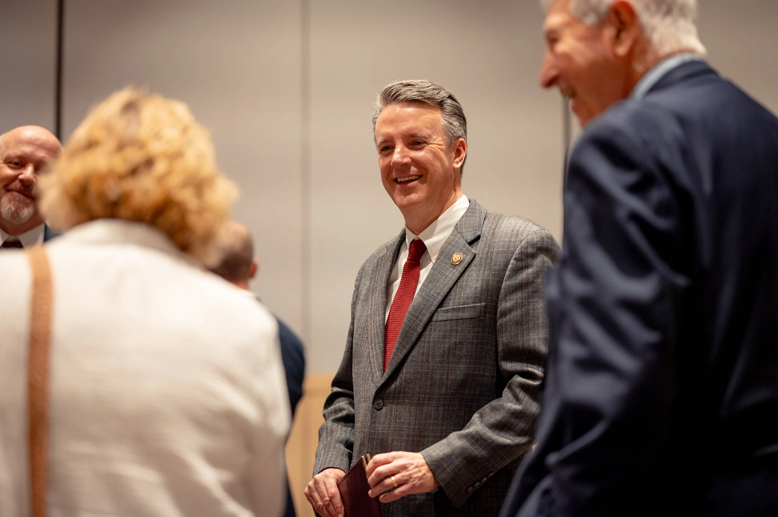  United States Representative Ben Cline (VA-06) meets with the Sawyer Family in a private meeting prior to a surprise award ceremony honoring former Chief White House Producer and Deputy Chief of Staff Grace L. Sawyer as the inaugural Keith B. Jones 