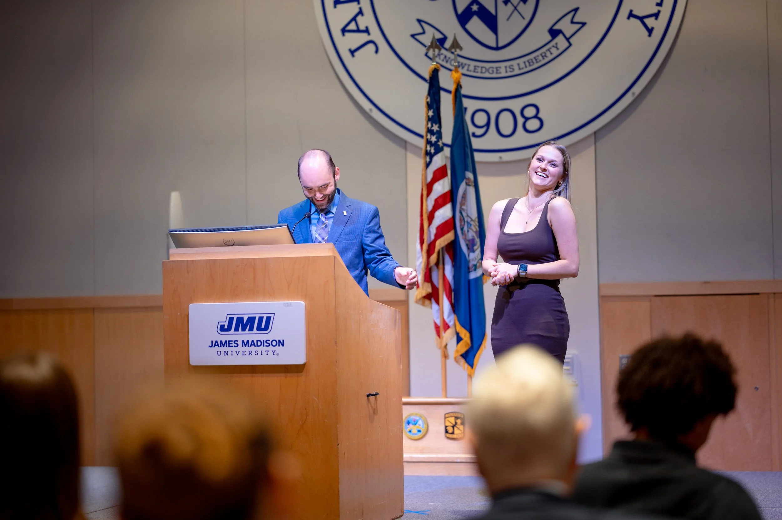  Andrew McKeough delivers remarks during ceremony honoring former Chief White House Producer and Deputy Chief of Staff Grace L. Sawyer as the inaugural Keith B. Jones Award for Excellence in Political Journalism recipient in Harrisonburg, Virginia on