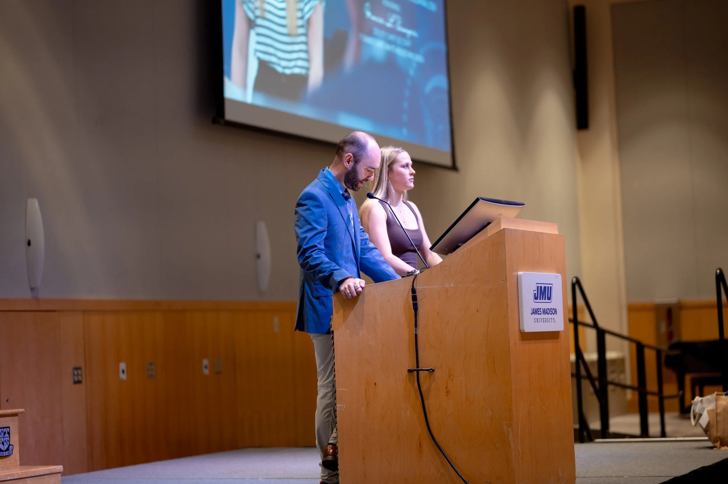  Andrew McKeough delivers remarks during ceremony honoring former Chief White House Producer and Deputy Chief of Staff Grace L. Sawyer as the inaugural Keith B. Jones Award for Excellence in Political Journalism recipient in Harrisonburg, Virginia on