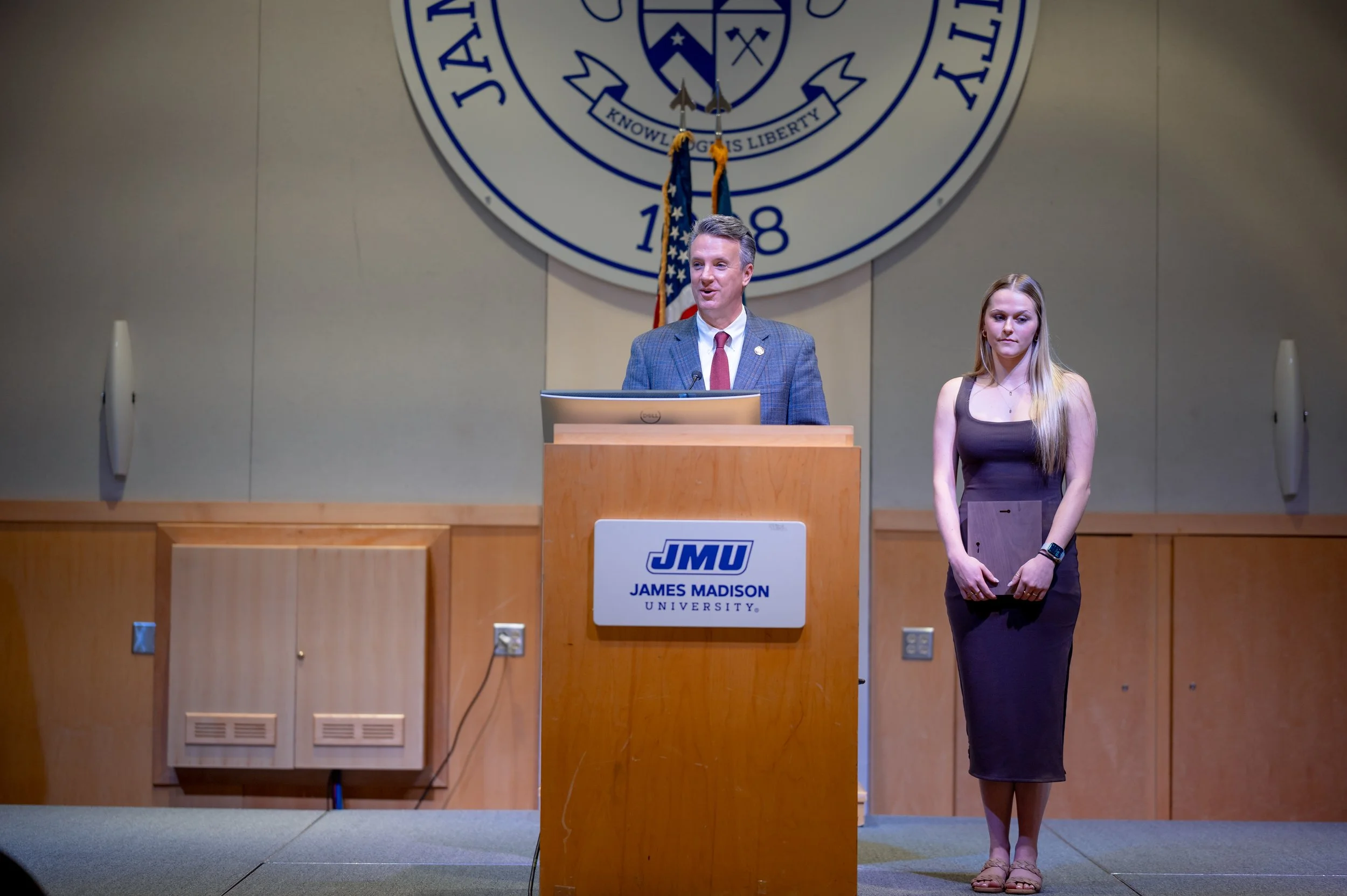  United States Representative Ben Cline (VA-06) delivers remarks during ceremony honoring former Chief White House Producer and Deputy Chief of Staff Grace L. Sawyer as the inaugural Keith B. Jones Award for Excellence in Political Journalism recipie