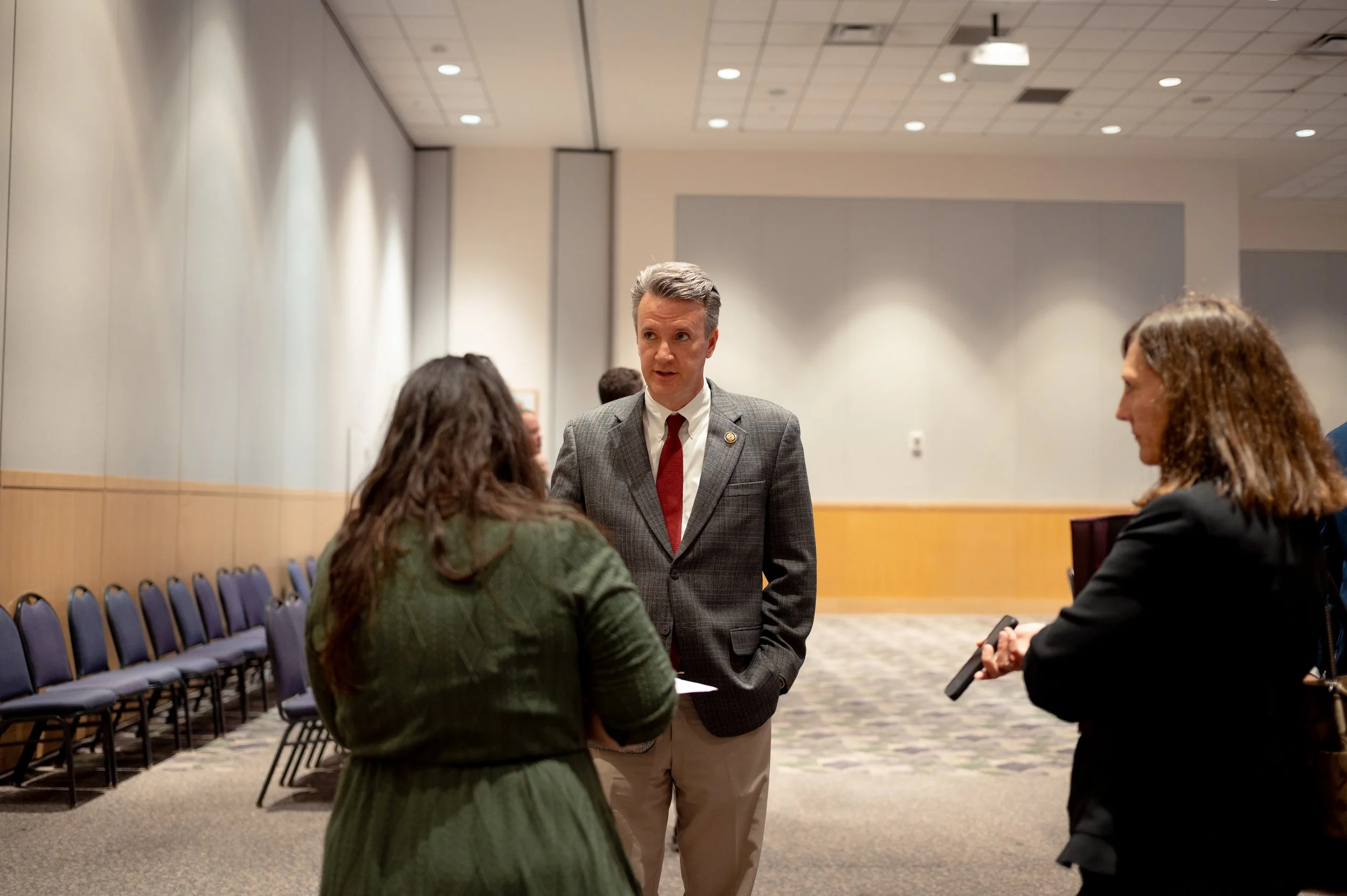  United States Congressman Ben Cline (VA-06) takes questions from the media at a press conference after a surprise award ceremony honoring former Chief White House Producer and Deputy Chief of Staff Grace L. Sawyer as the inaugural Keith B. Jones Awa