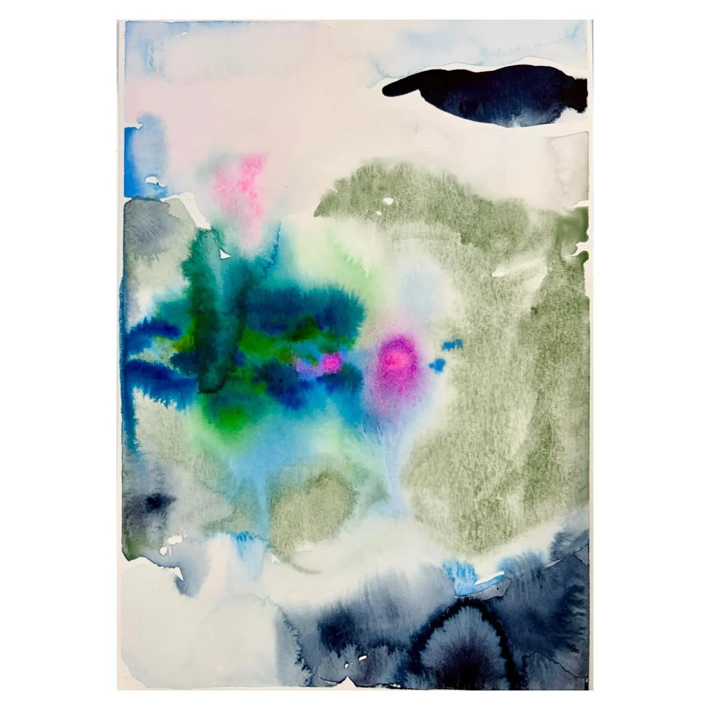 Pneumonia knocked me down for a week but I&rsquo;m easing back into the studio. Got my little side-kick Mae with me today. 
.
.
.
#abstractpainting
#mentalwellbeing 
#healingwithart 
#abstractwatercolor 
#studio