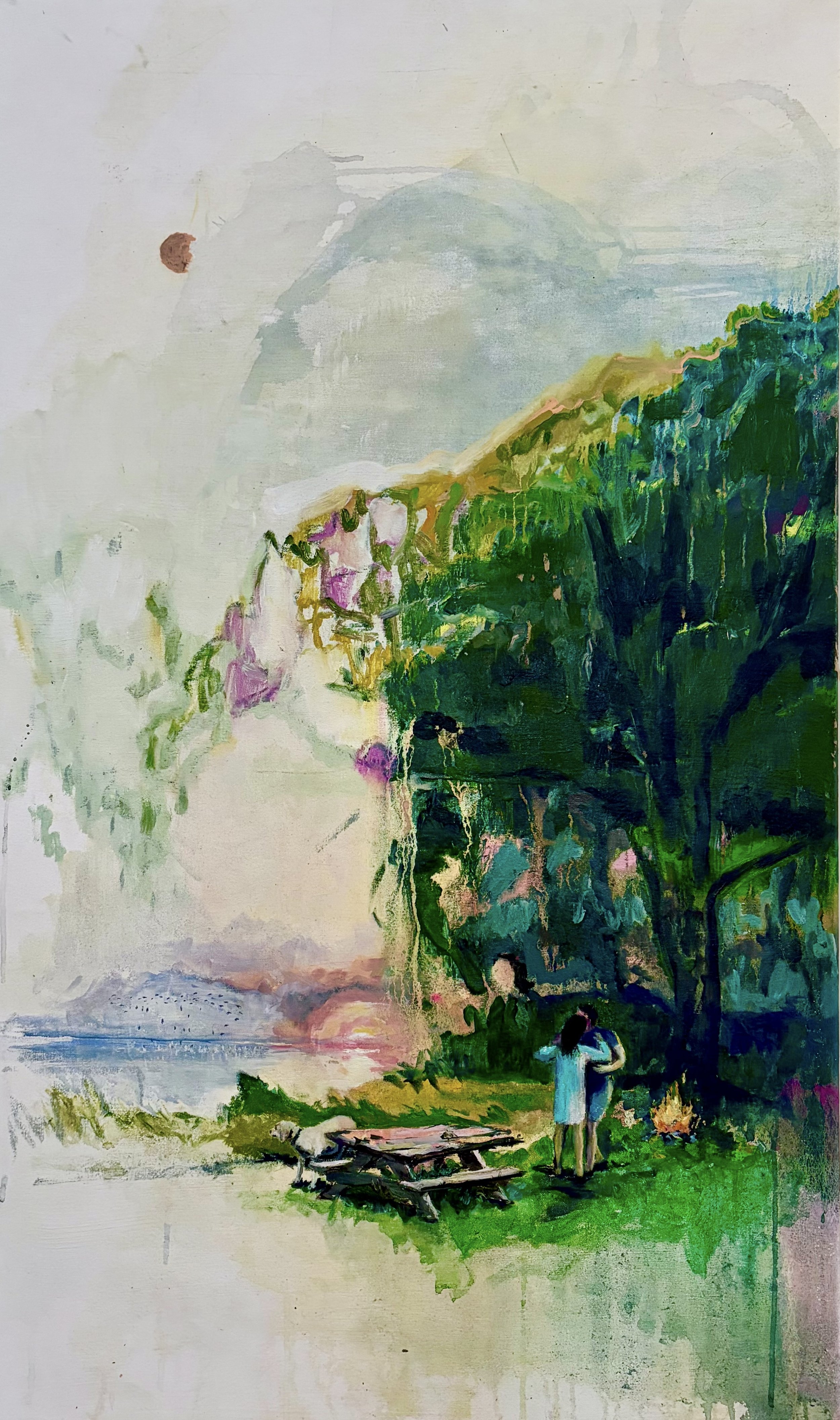  Watercolour and oil on canvas, 2018 2 × 3.5 feet 