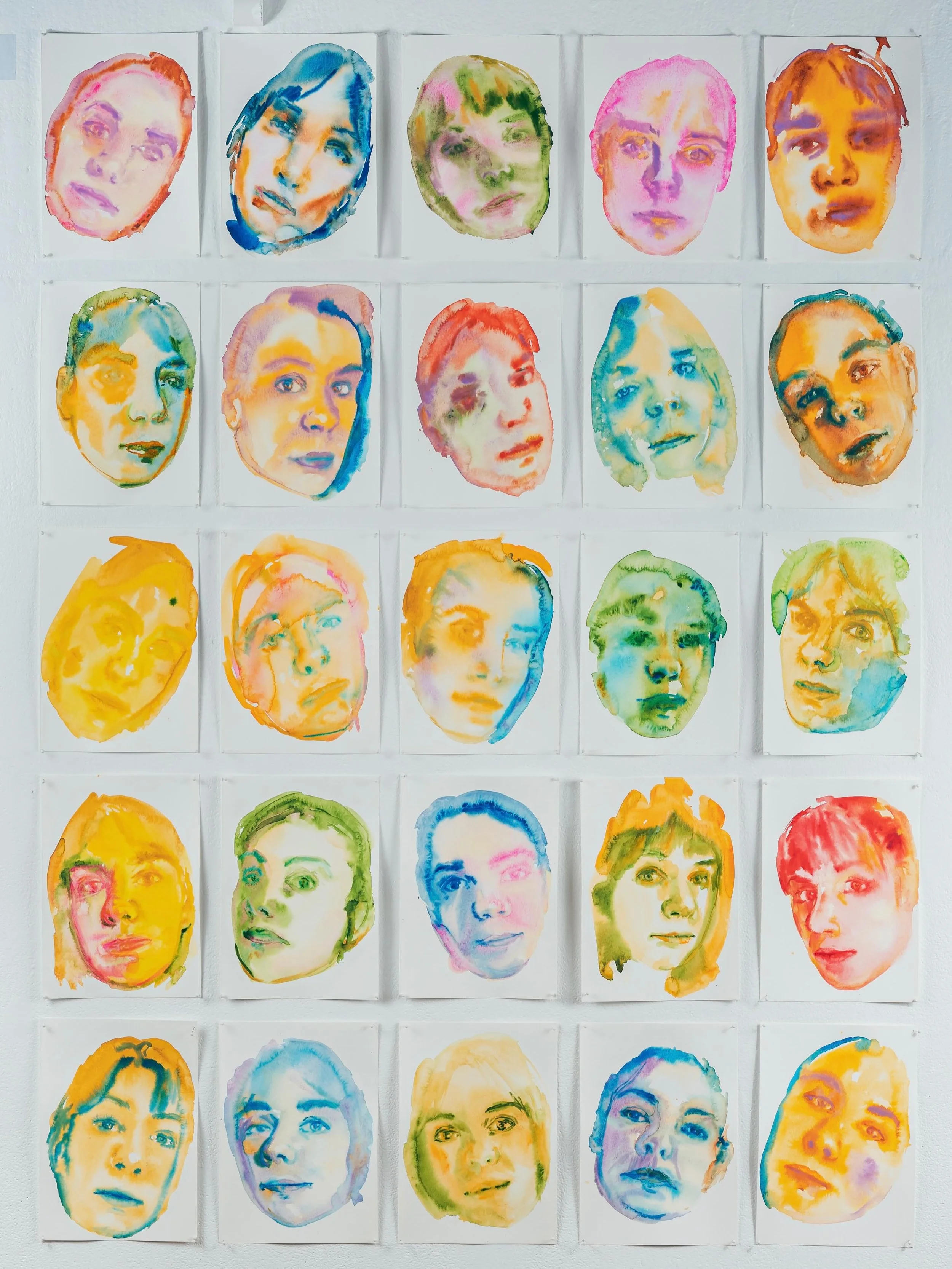 I started making these daily self portraits as a way to witness myself through motherhood &mdash; the shifting emotions, identities, exhaustion, tenderness, and transformation. This is one grouping of nine that I exhibited at The Craig Gallery last s