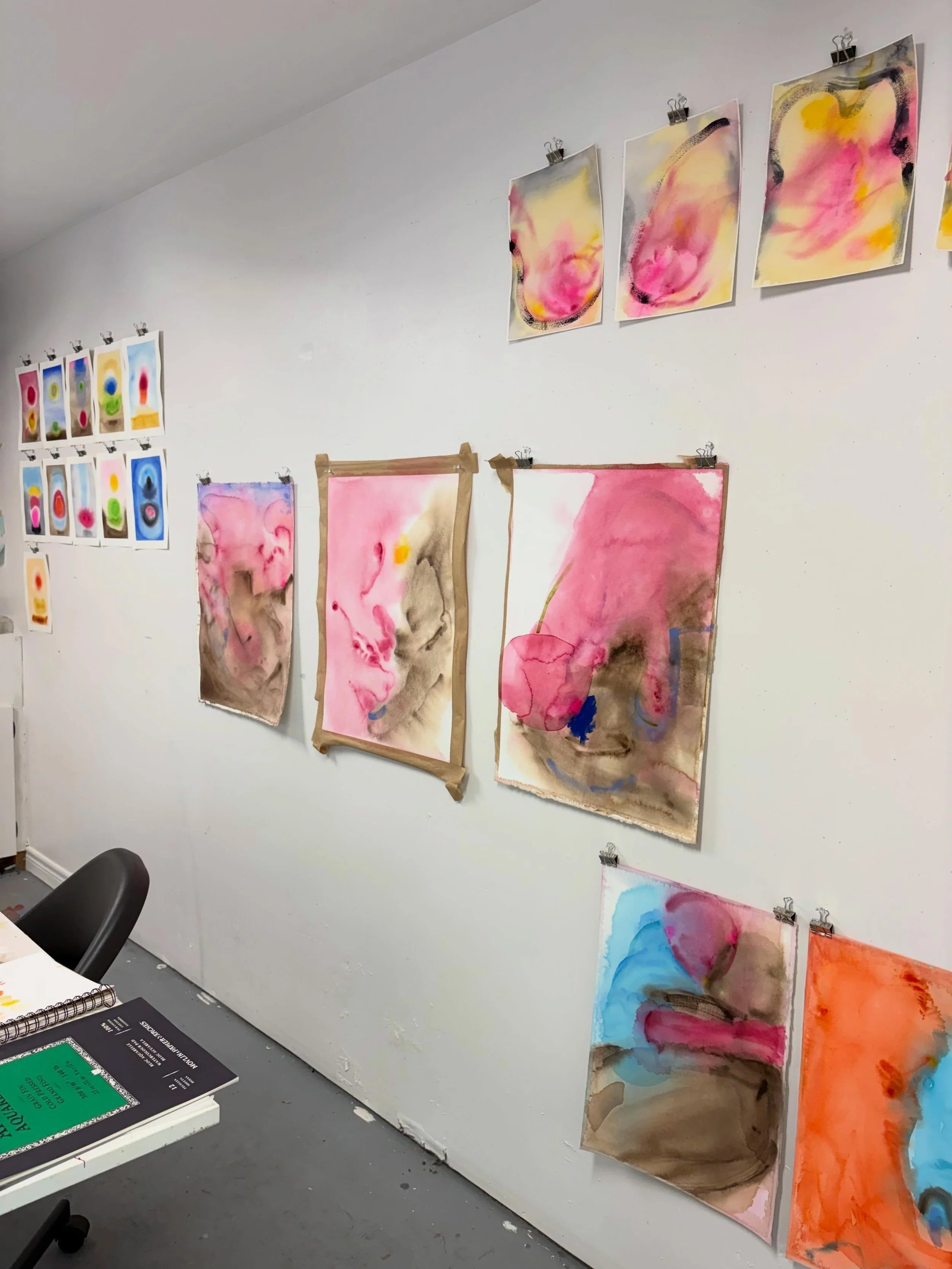 In the studio lately.

I&rsquo;ve been developing different bodies of work and arranging them on the wall. They begin to speak to one another when they&rsquo;re together.

Seeing them in proximity helps me notice recurring colours, shapes, and textur