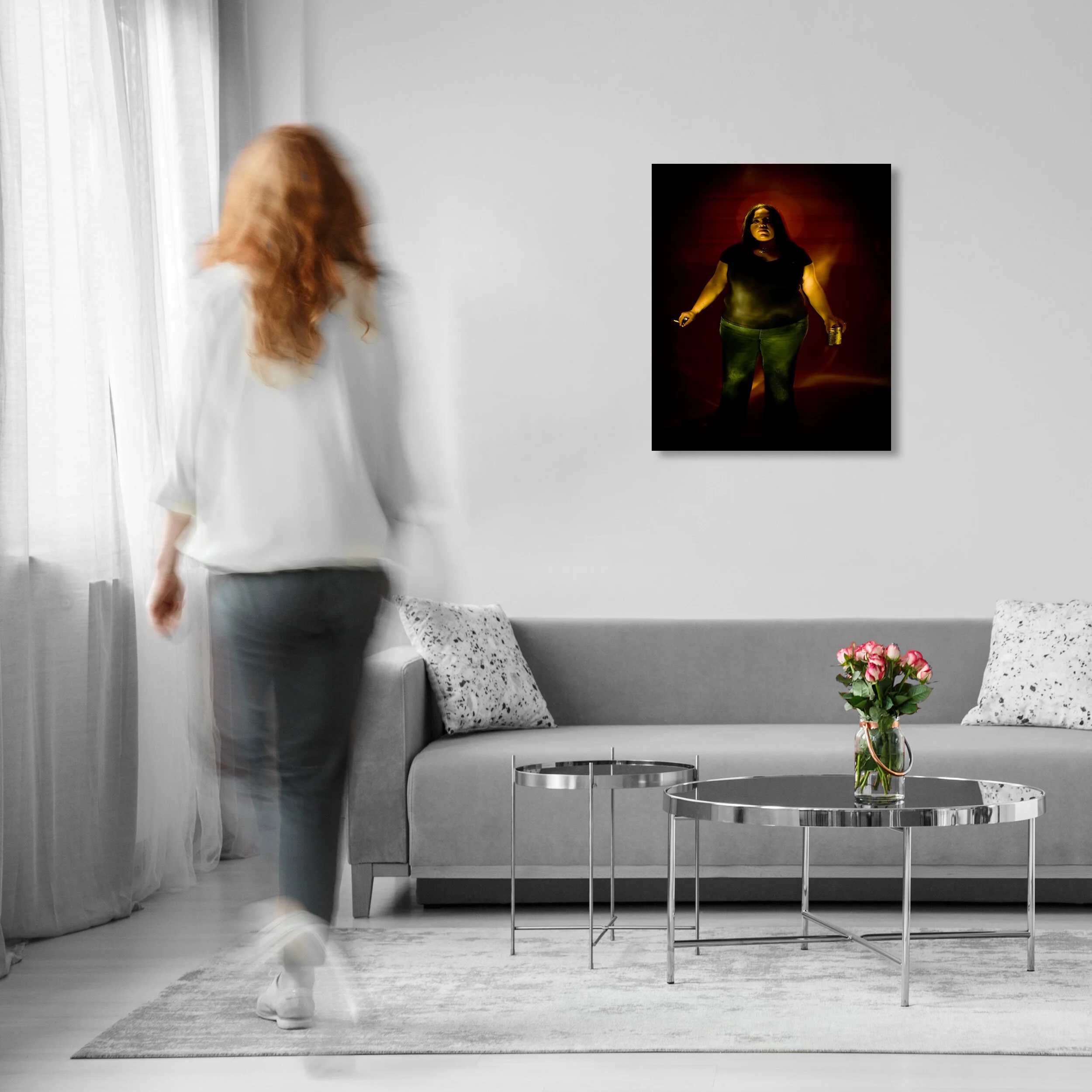 The matte acrylic print is perfectly suited for brightly lit environments. It absorbs light and greatly reduces glare.