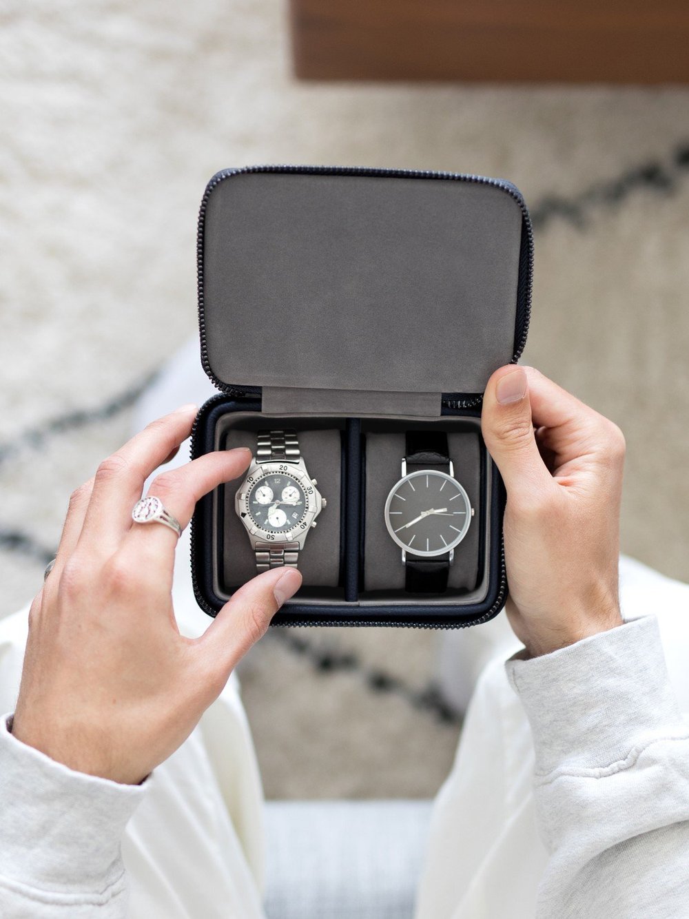 stackers navy zipped travel watch box — Facets Jewellery