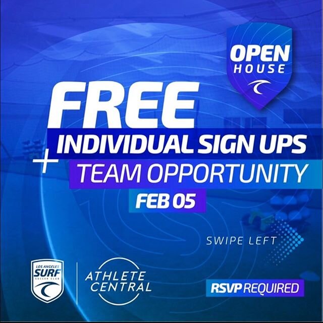 LA Surf, Our partner at Athlete central and @insainztraining are offering an opportunity to come into the facility and sample all of the offerings for the players development as part of a FREE OPEN HOUSE. RSVP to attend an exciting, fun and education