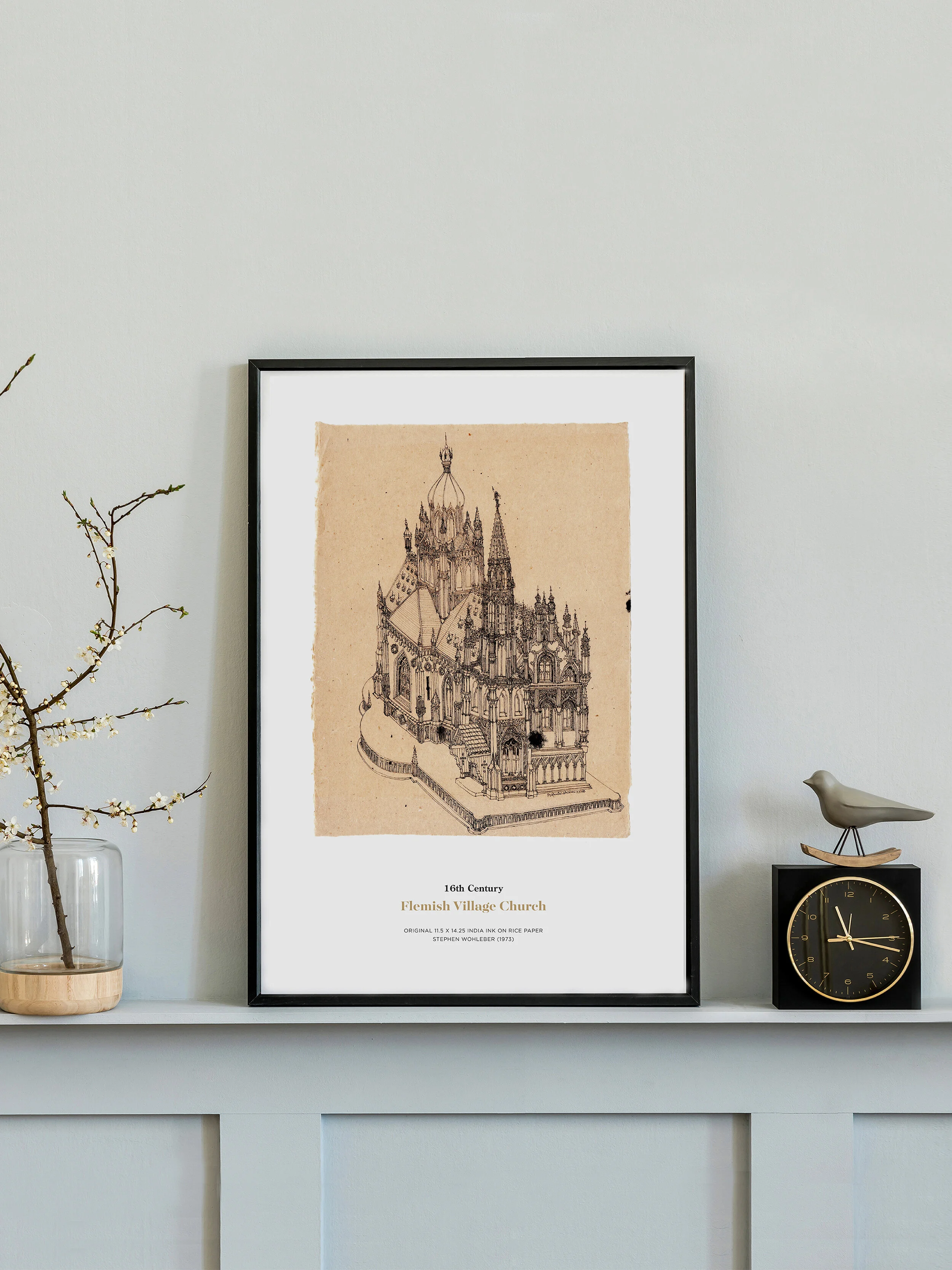 16th Century Print—Flemish Village Church