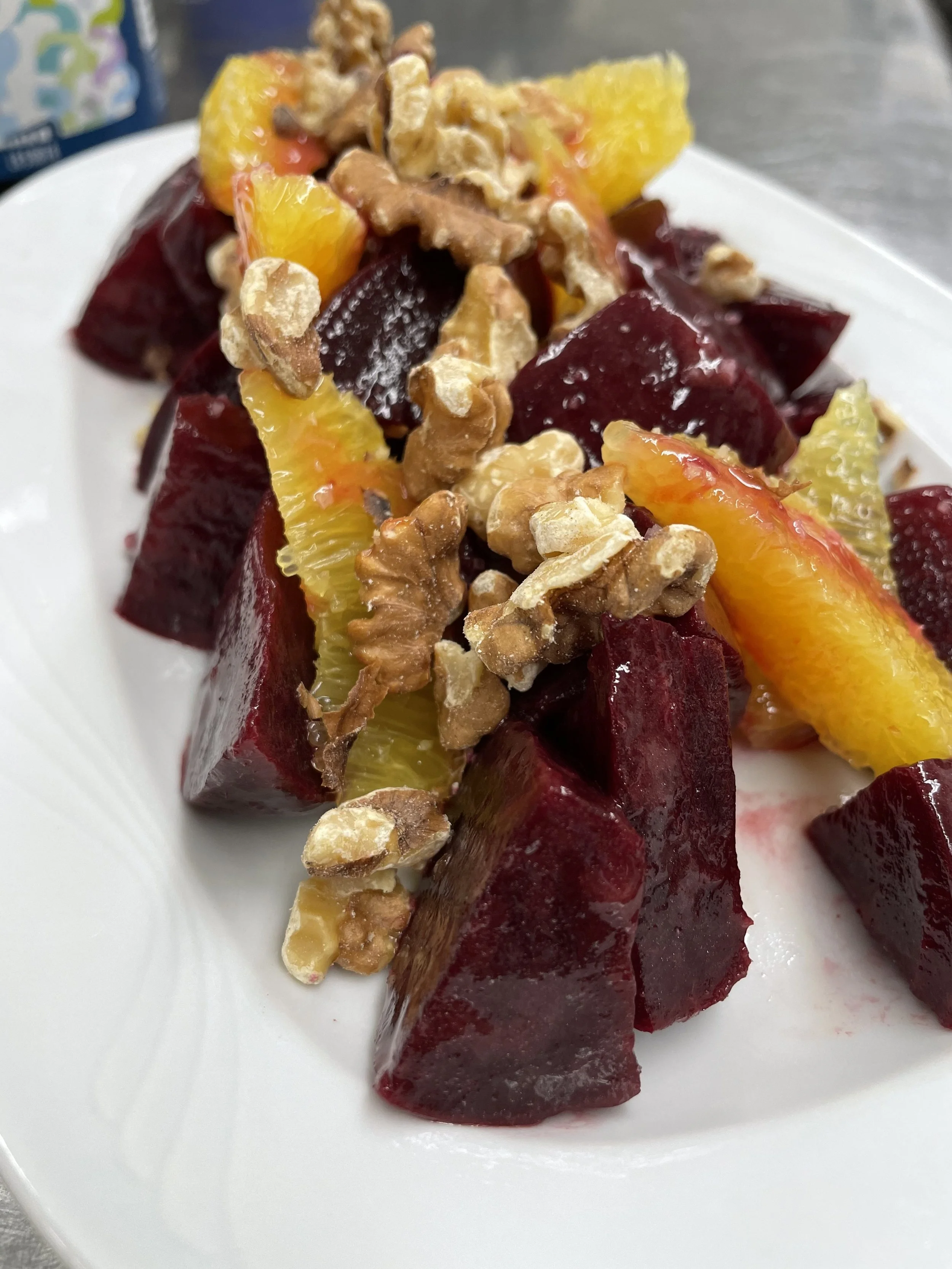 Roasted Beets with orange, sherry vinaigrette and walnuts