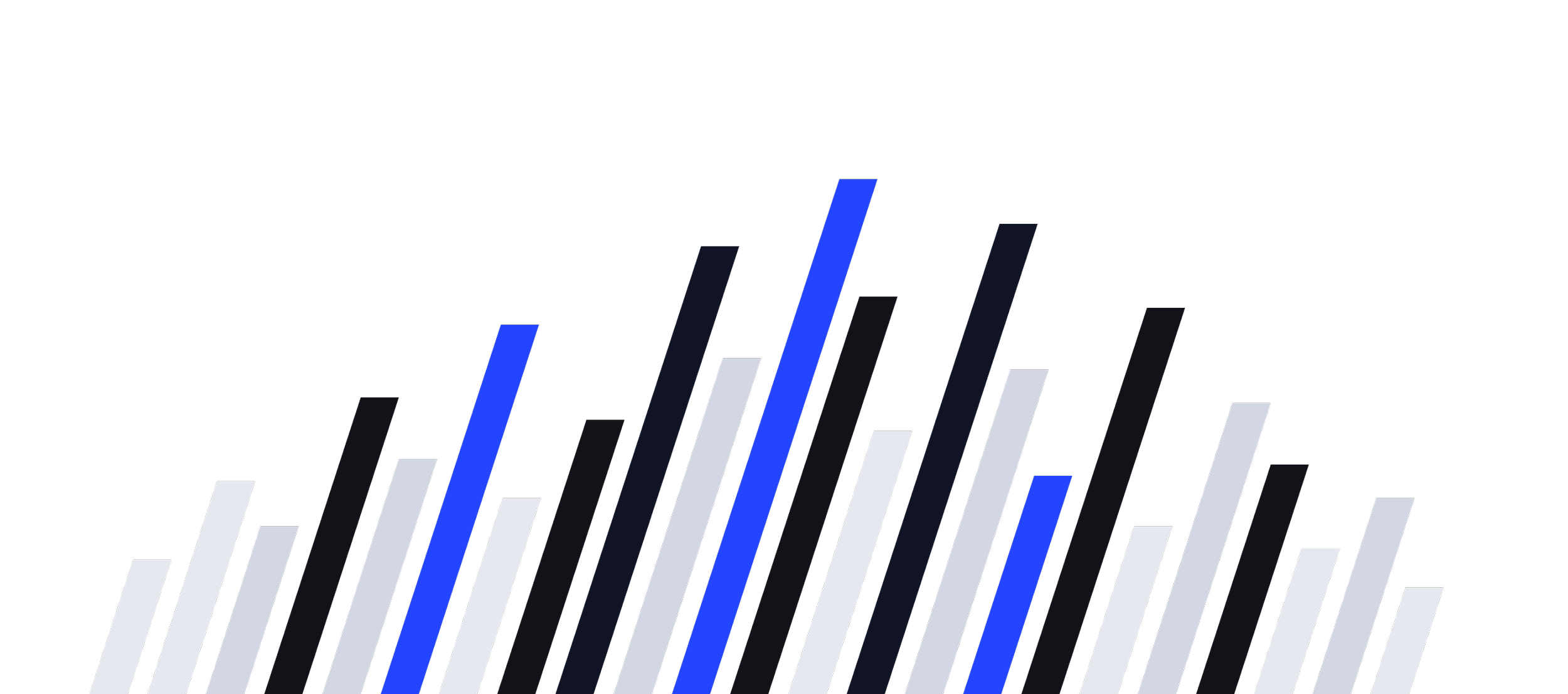 Abstract geometric artwork: a rhythm of tilted bars in cobalt, near-black and grey, echoing the slash in the Tilted Associates wordmark.