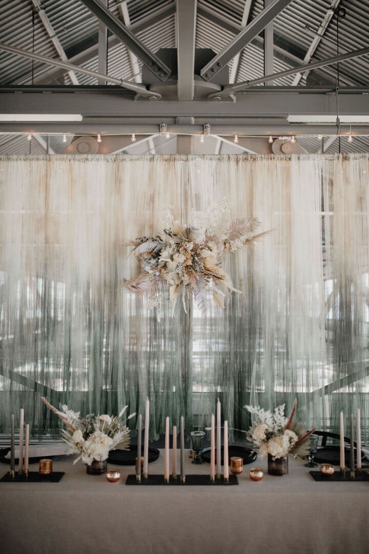  Sage Whisper Ombré Tulle Backdrop ・  The Godard's Photography  ・  Bespoke Decor  