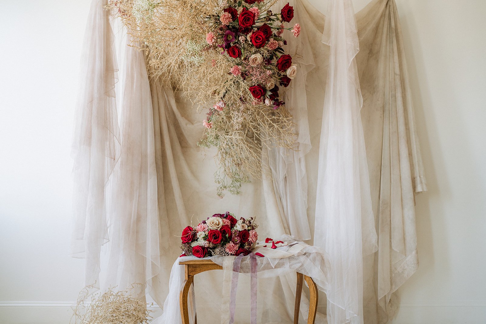  Sandstone Chiffon with Rose Clay Tulle ・  Marley Felicia Photography  ・  Petal and Stem Florals  