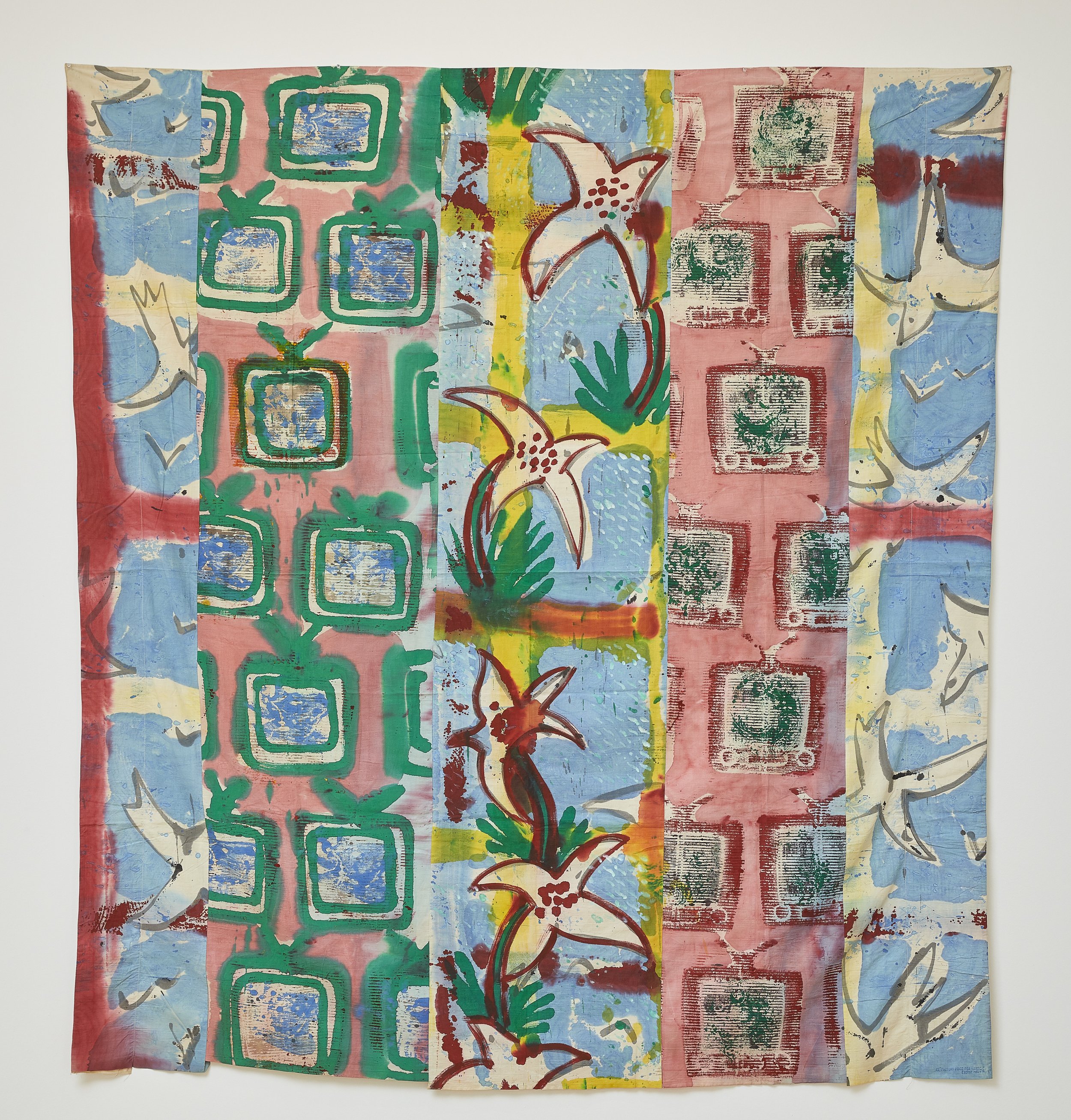  Kim MacConnel,  Chicken Delight , 1978. Acrylic on cotton. 83 x 77 inches. 