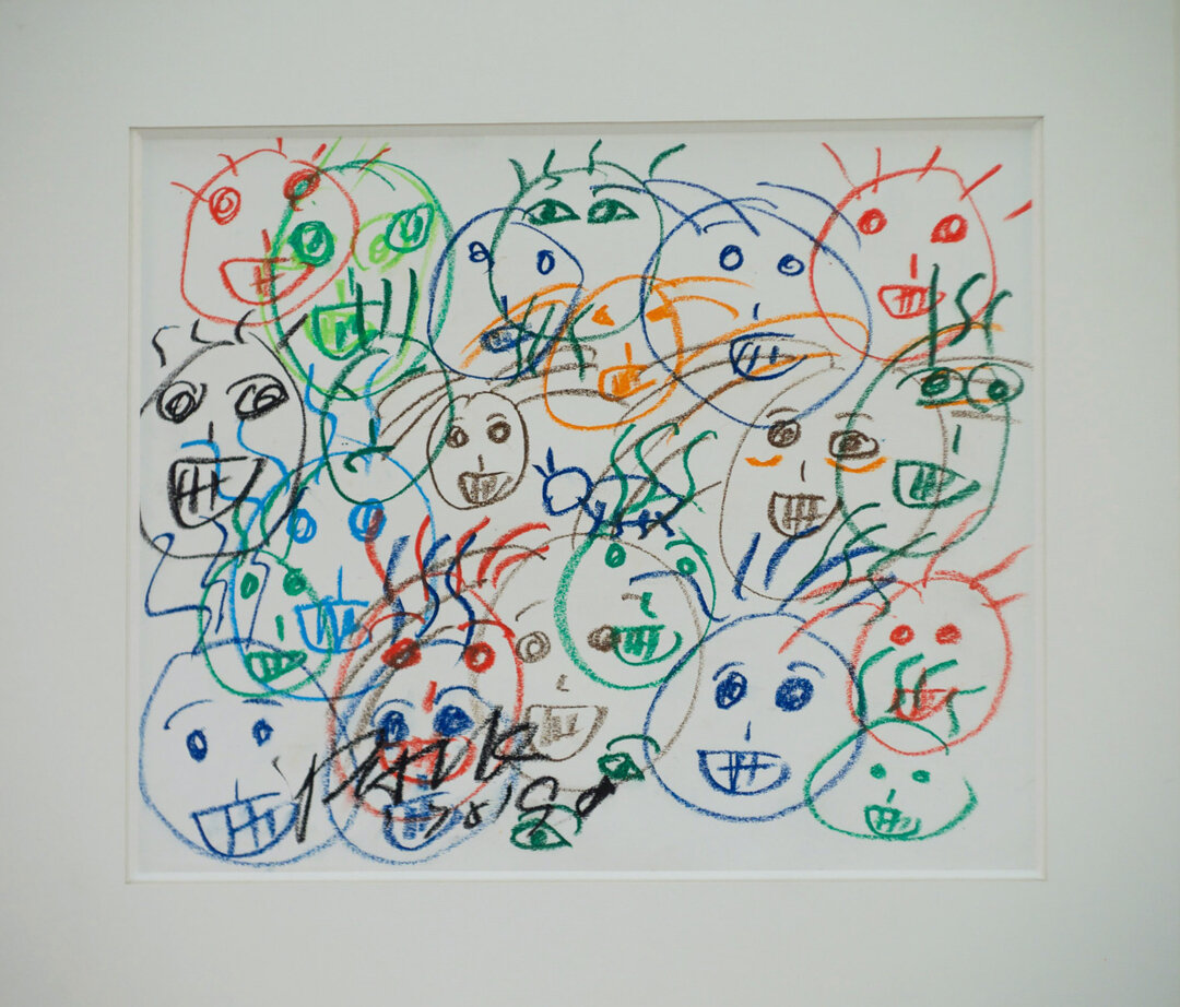 Thinking about Gagosian's current show, &quot;Nam June Paik: Art in Process: Part Two,&quot; and how faces show up again and again in Paik's work. ​​​​​​​​
​​​​​​​​
This drawing, (Image 1) &quot;Untitled&quot;, 1998, crayon on paper 19 &frac12; x 12 