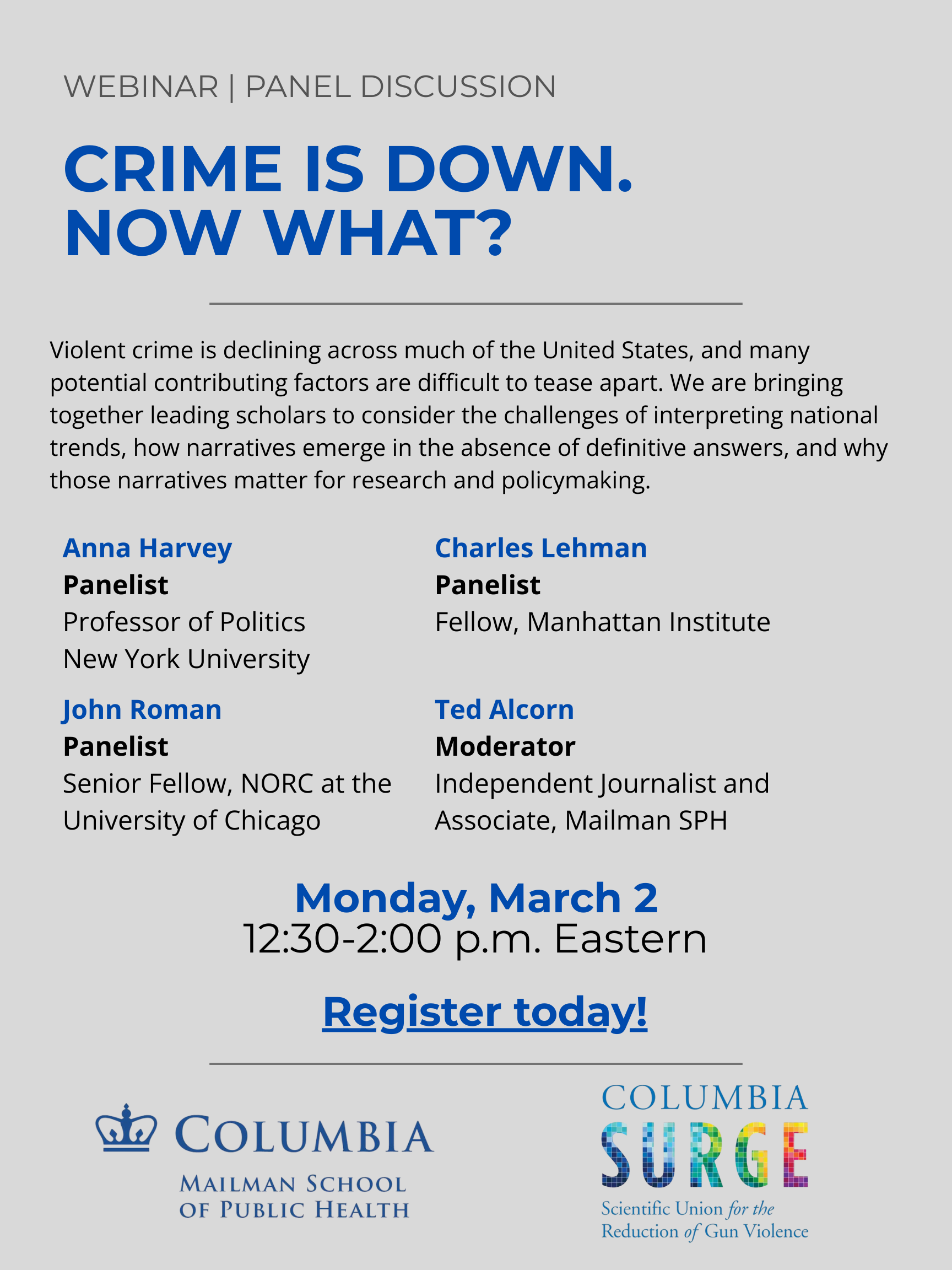 Crime is Down. Now What? Webinar Flyer