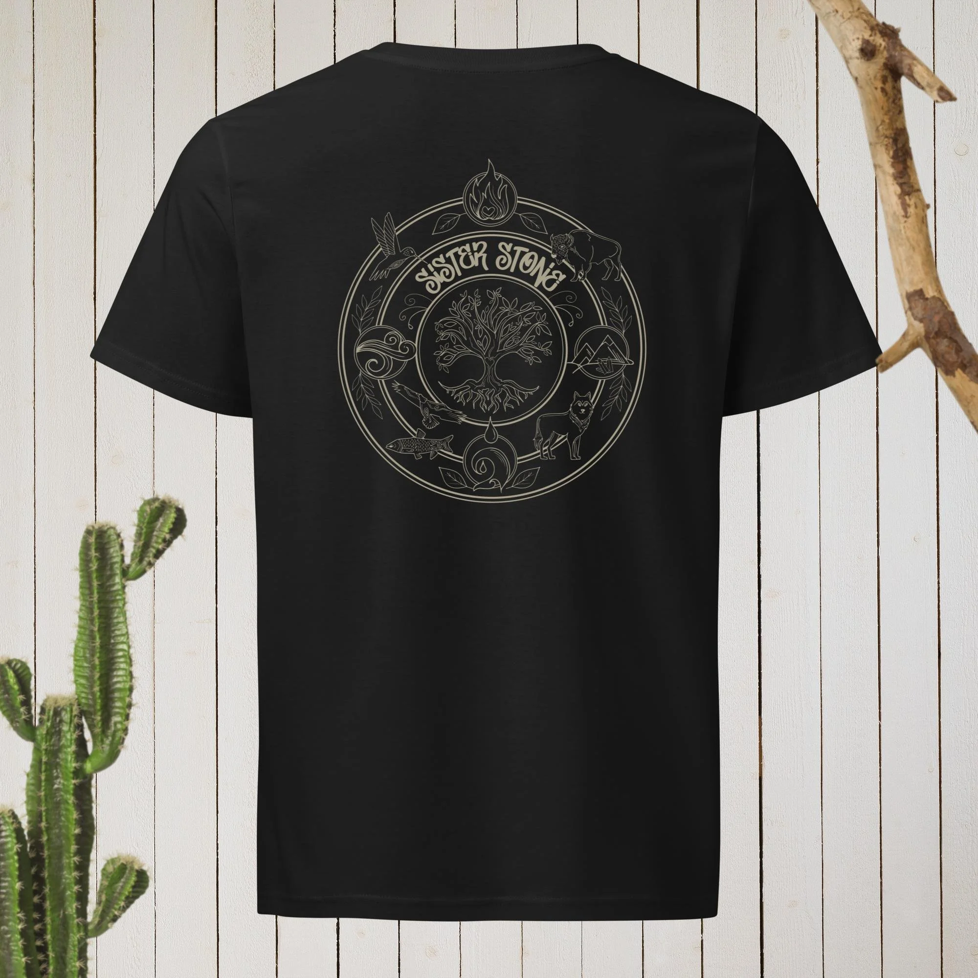 Unisex Organic Cotton - Sister Stone Medicine Wheel T-Shirt (TAN DESIGN)