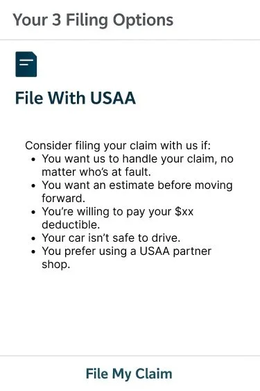 UX Writing for USAA Filing Options