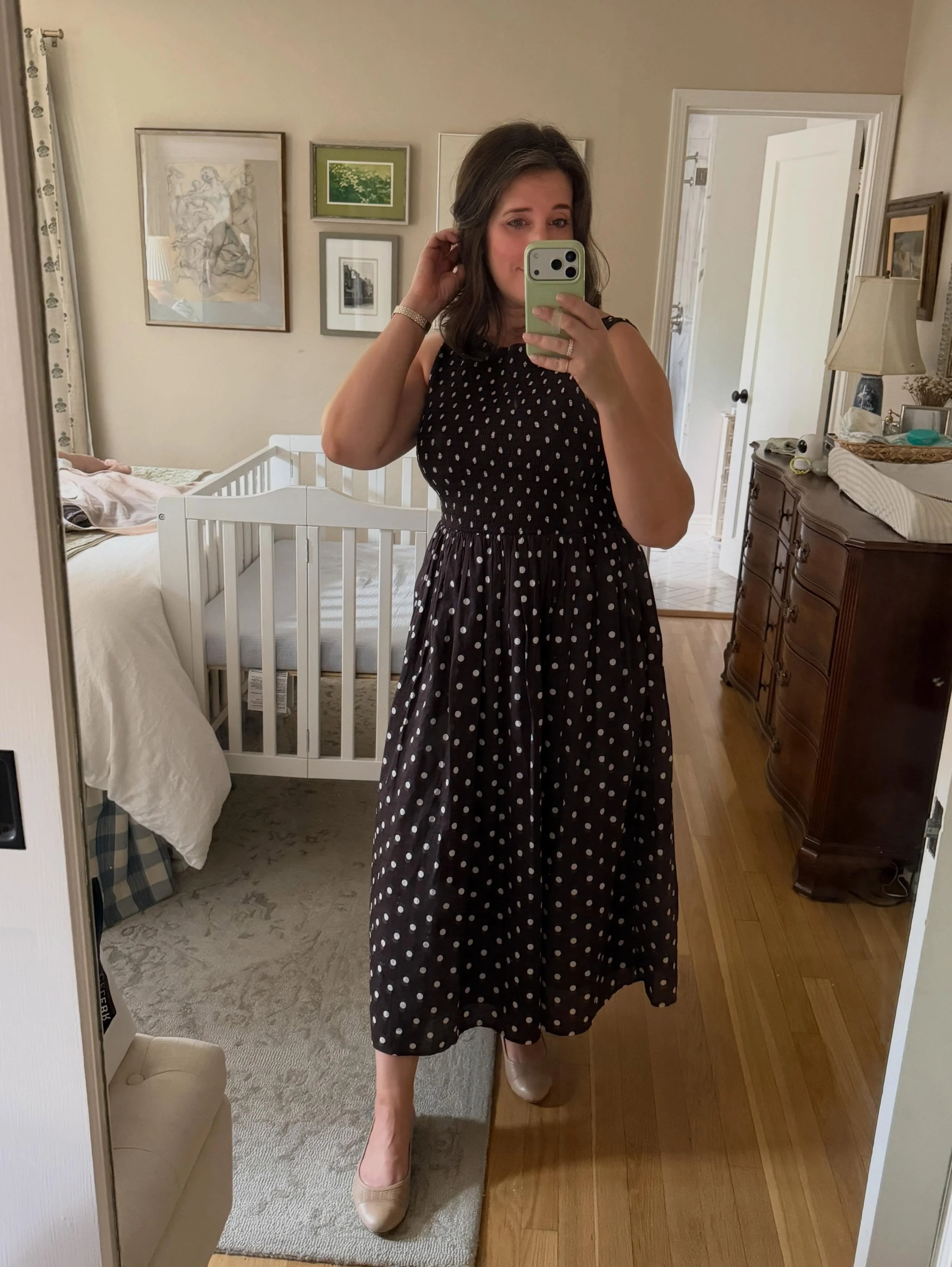 A Weekly Whimsy post that includes this fun chocolate brown polka dot dress (with pockets!) and five other things on my mind. Link in bio.