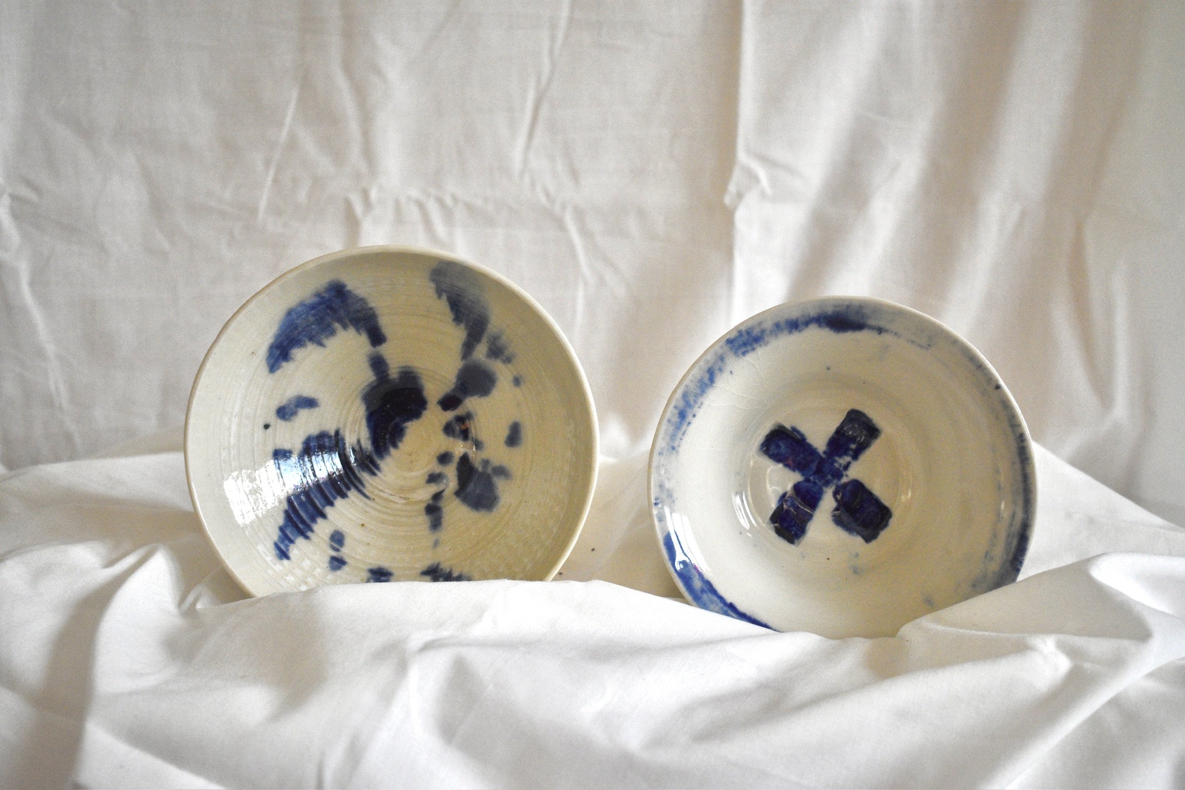 Small bowls, stoneware with slips, oxides, and glaze.