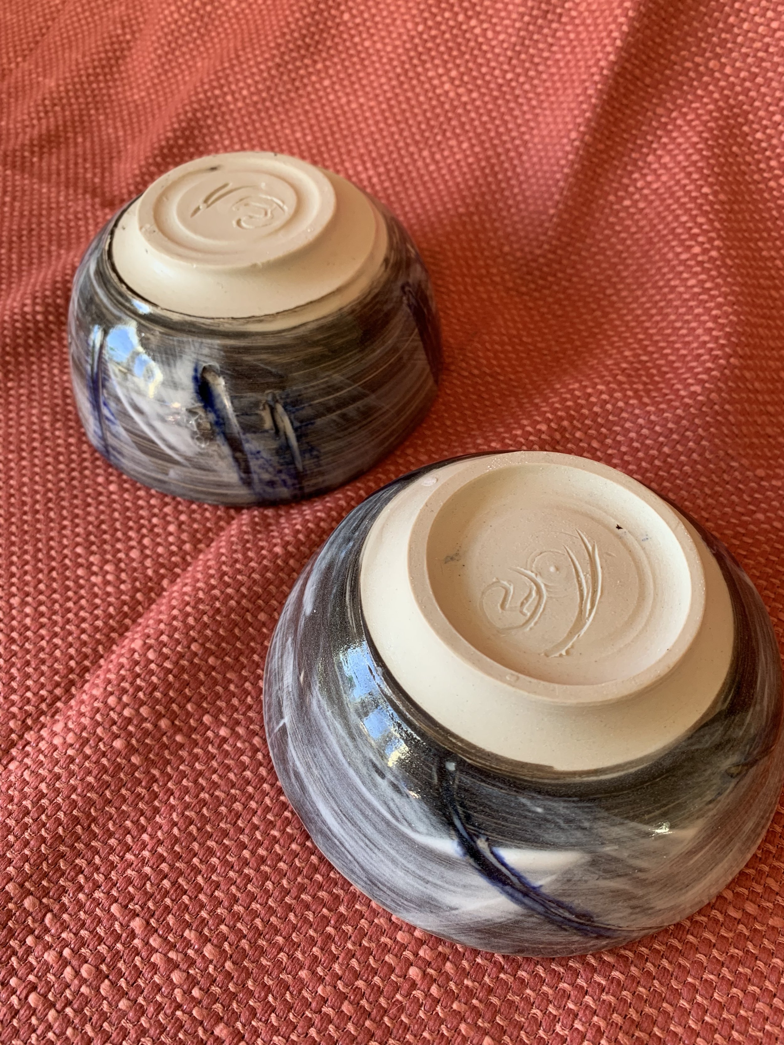 Two small bowls, stoneware with slips, oxides, and glaze