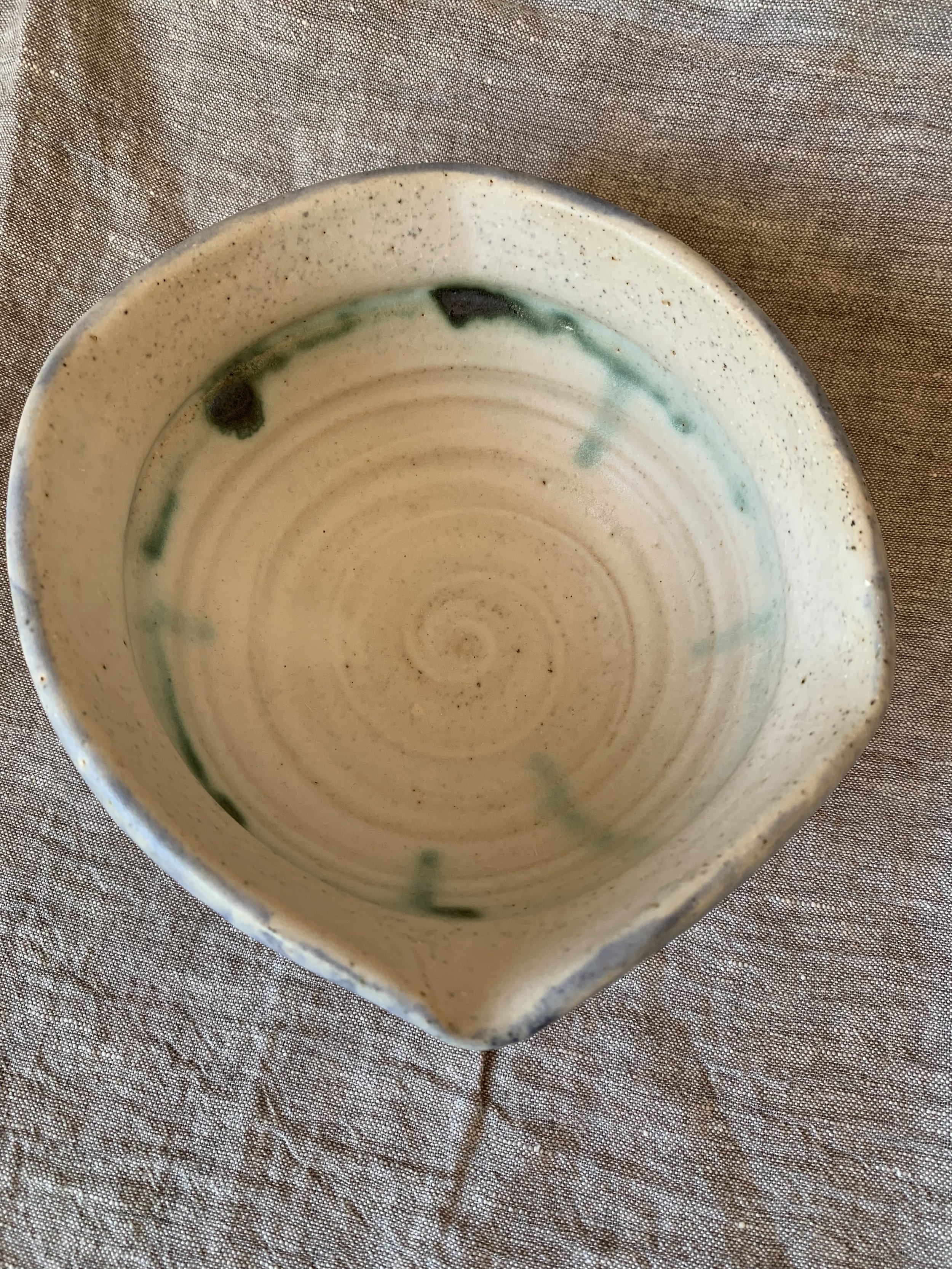 Bowl, stoneware with slips, oxides, and glaze.